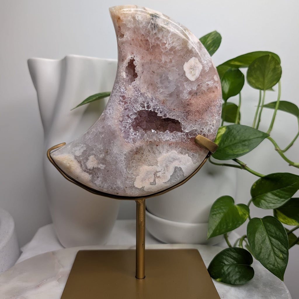 Pink Amethyst Moon on Stand