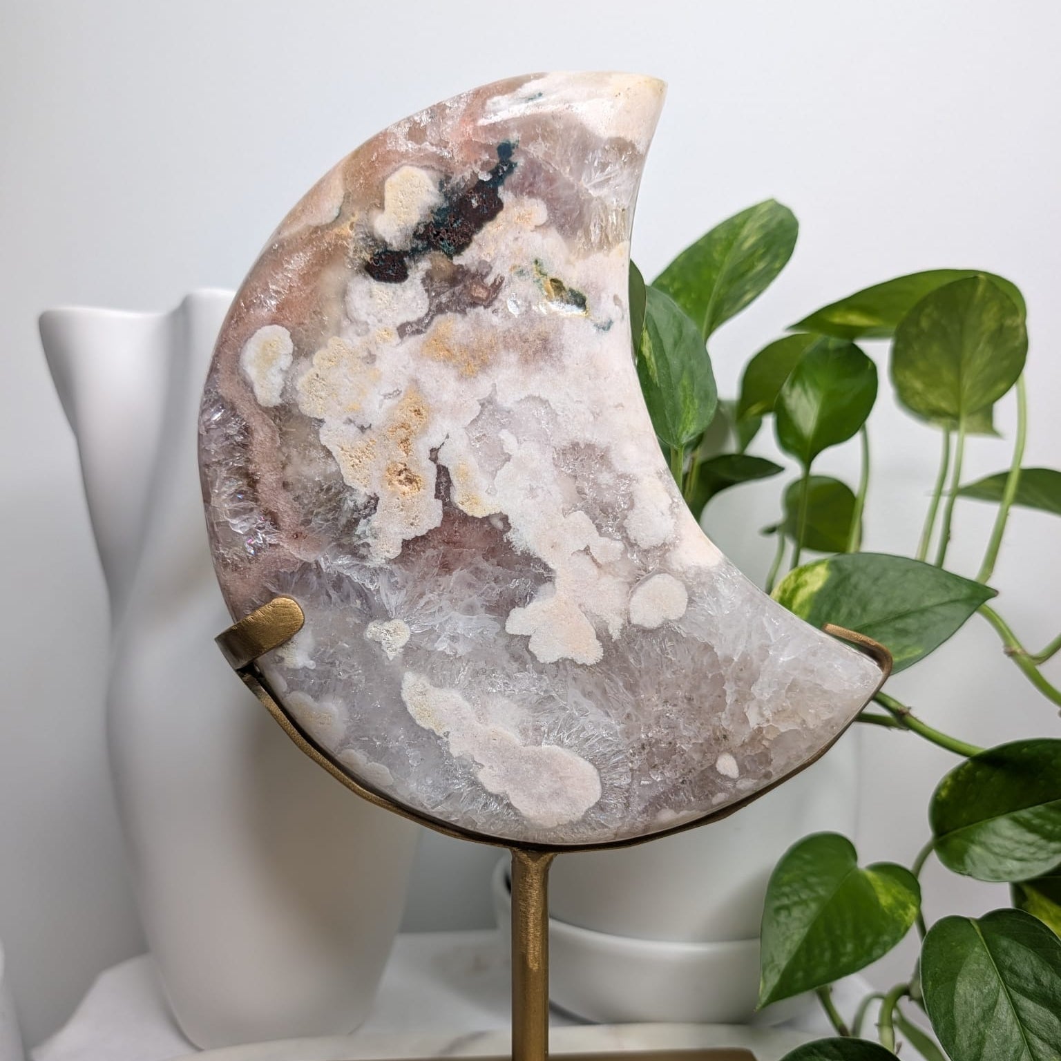 Pink Amethyst Moon on Stand