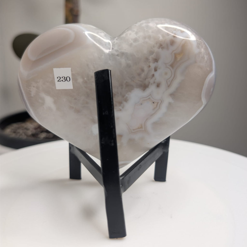 Agate Heart with Druzy Quartz Centre on stand