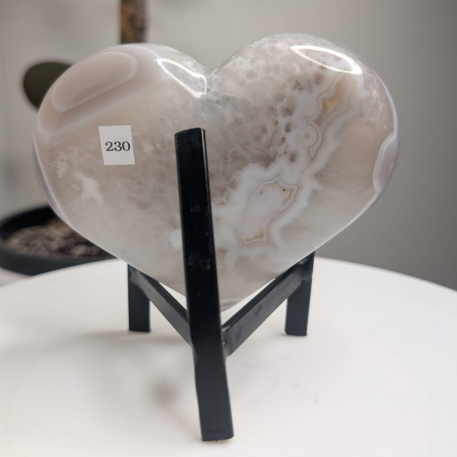Agate Heart with Druzy Quartz Centre on stand