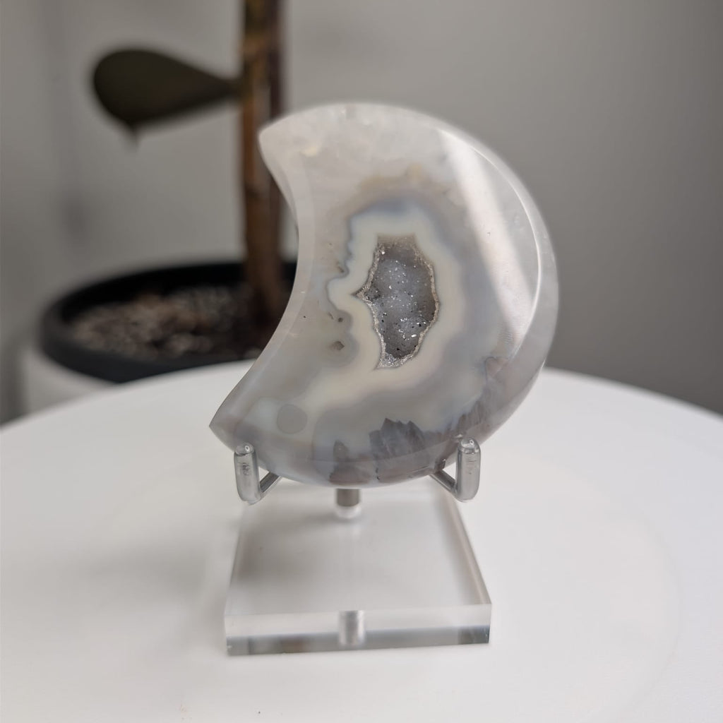 Agate Moon with Druzy Centre on stand