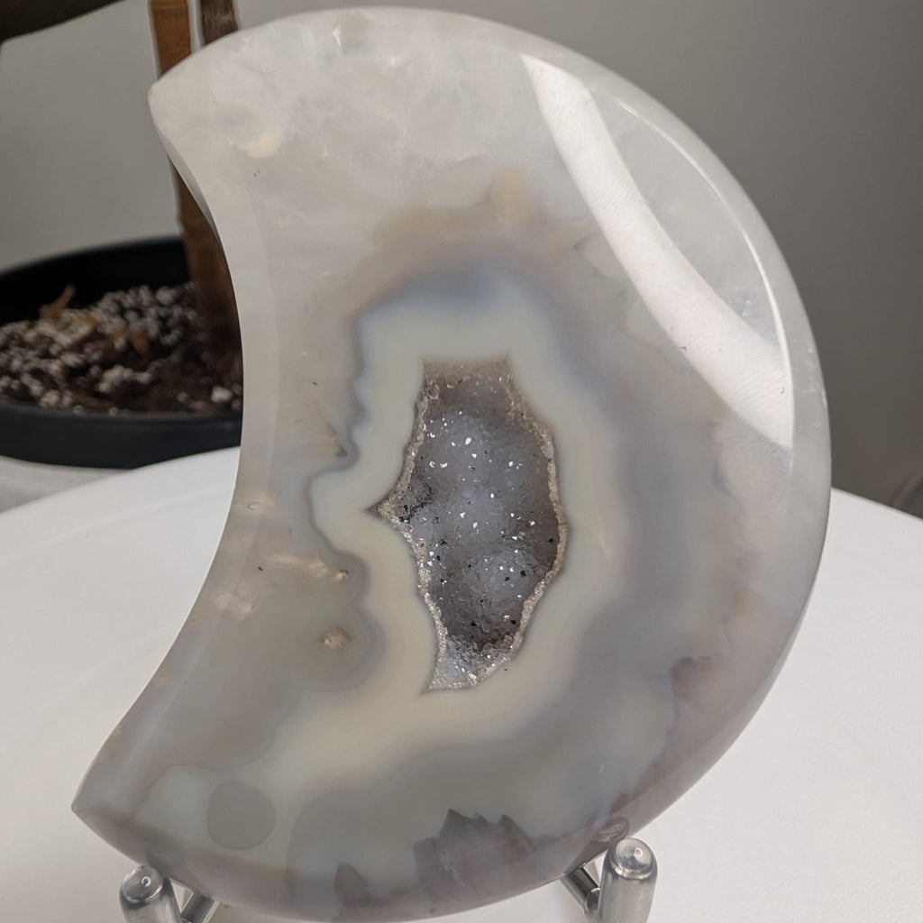 Agate Moon with Druzy Centre on stand
