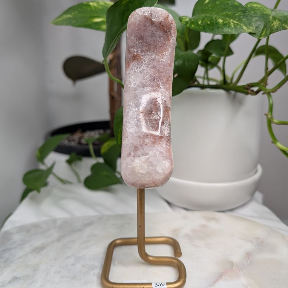 Pink Amethyst Druzy Moon on Stand