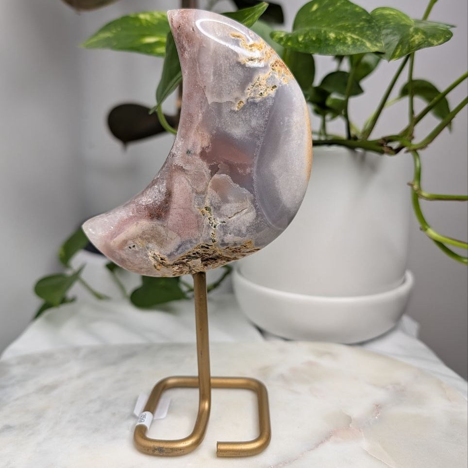 Pink Amethyst Druzy Moon on Stand