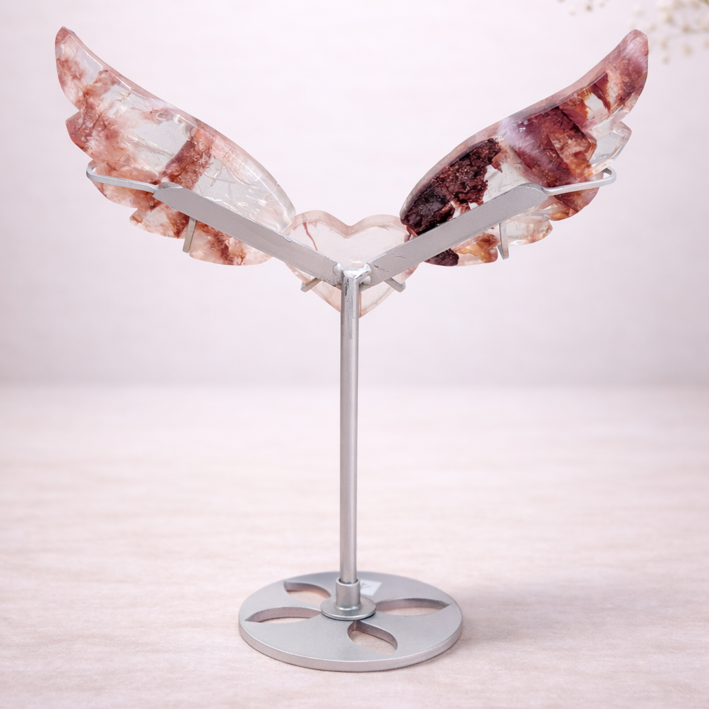 Fire Quartz  Heart with Wings on Stand