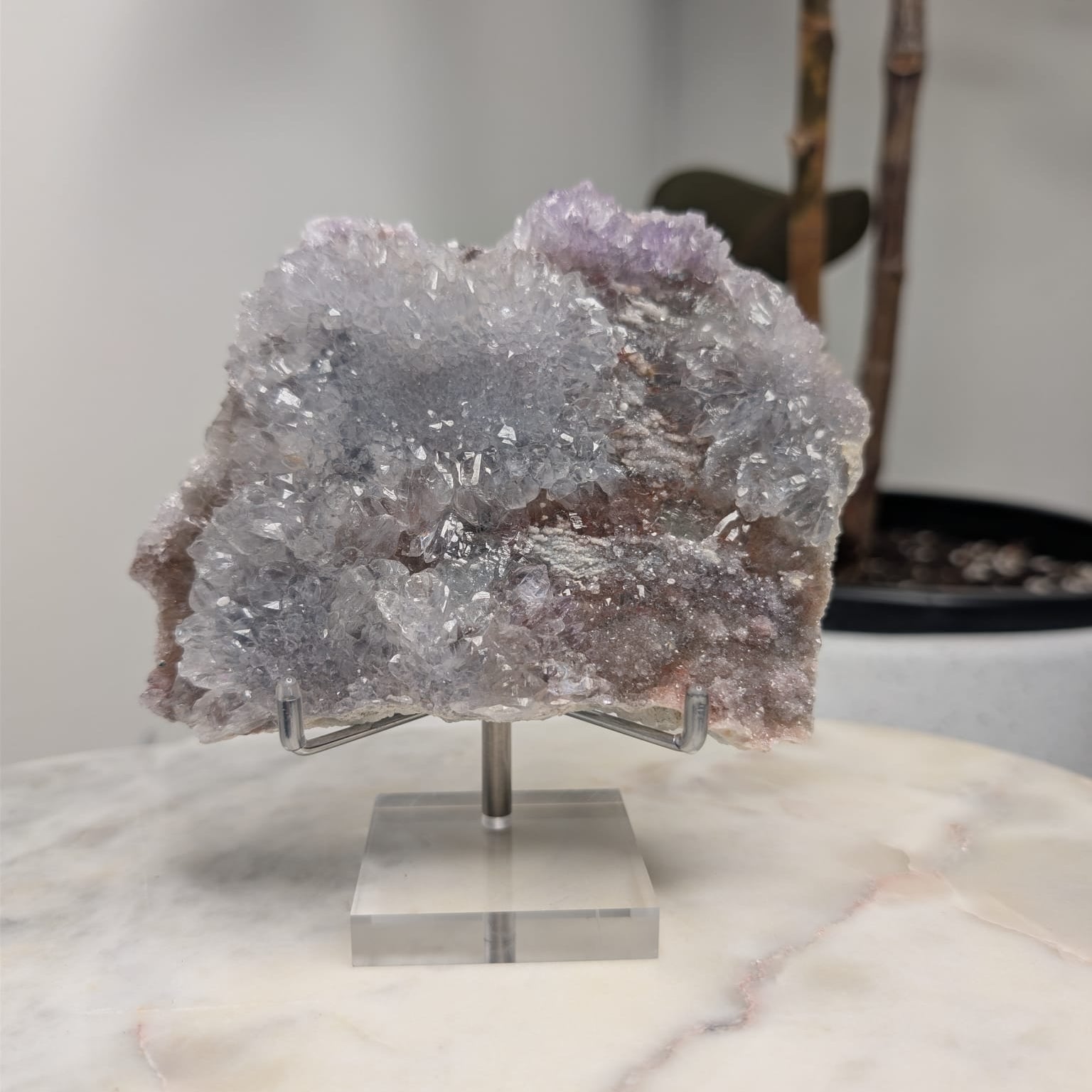 Lilac Zeolite on stand