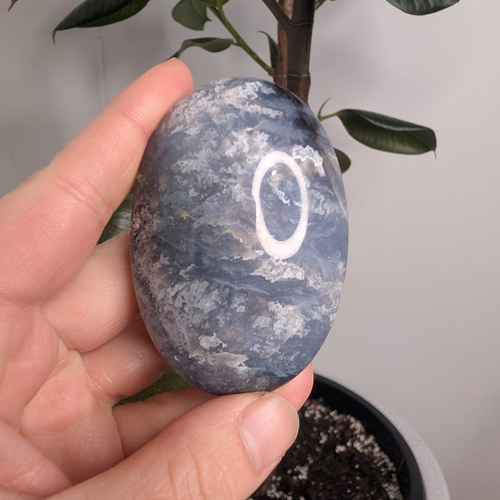 Blue Plume Agate Palmstone