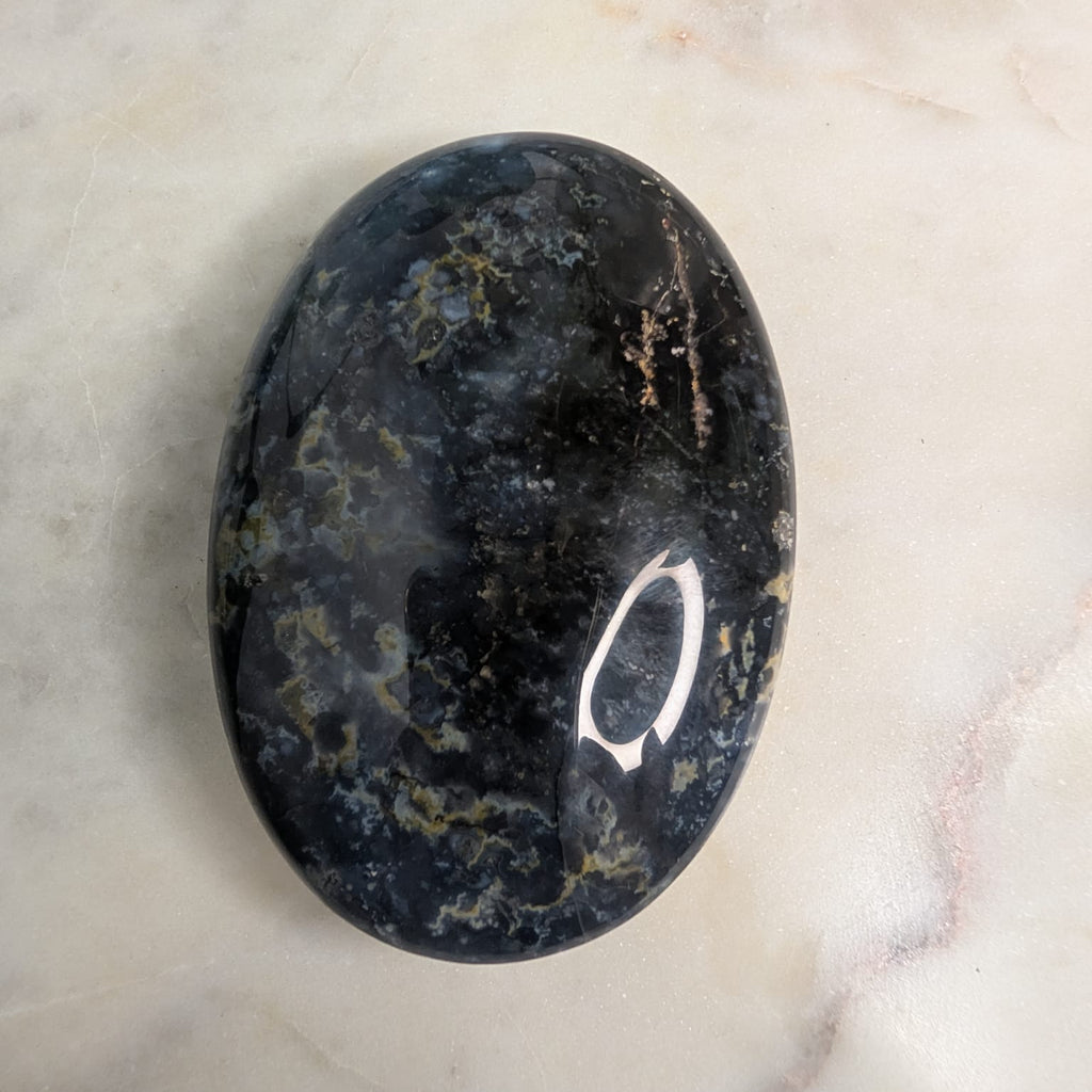 Blue Plume Agate Palmstone