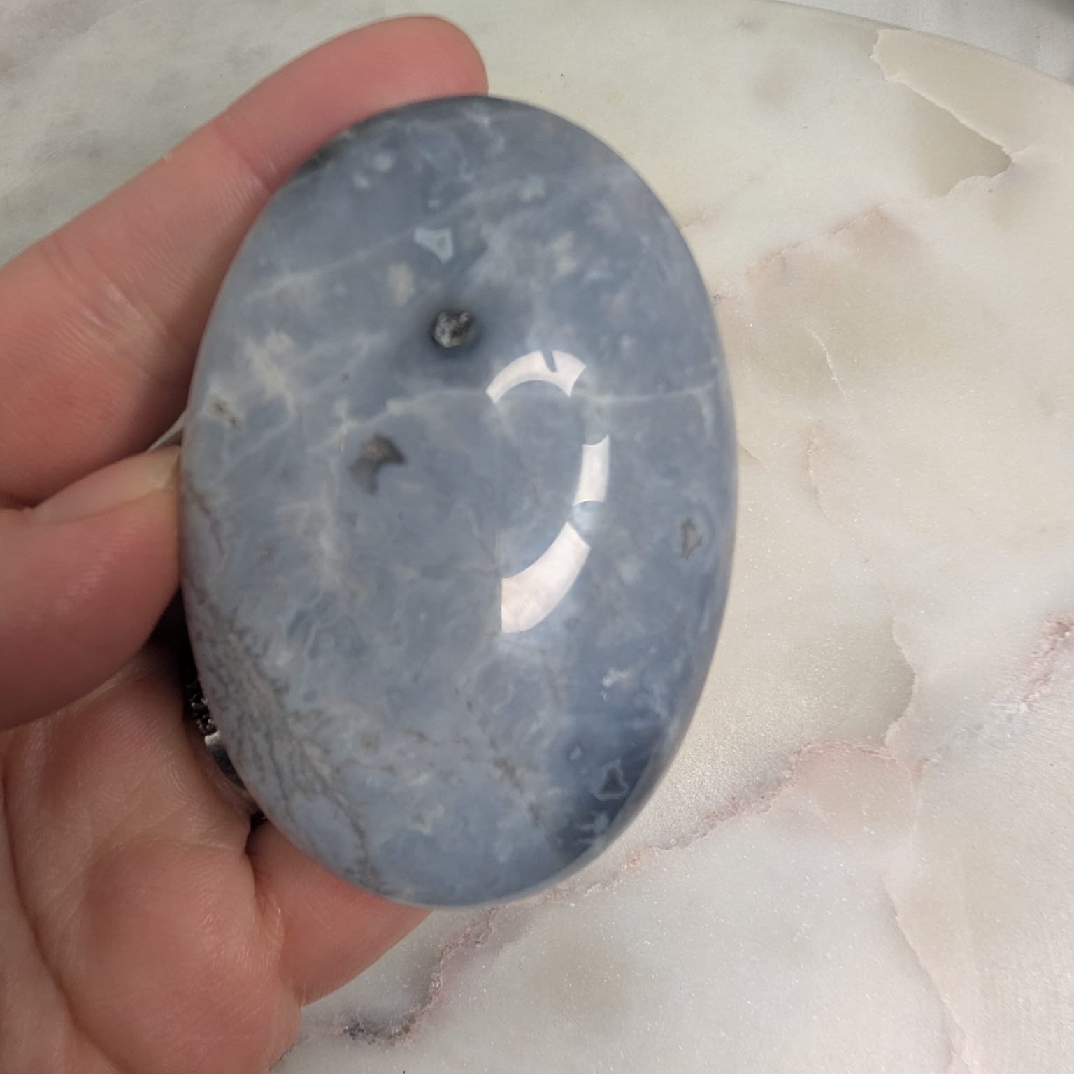 Blue Plume Agate Palmstone