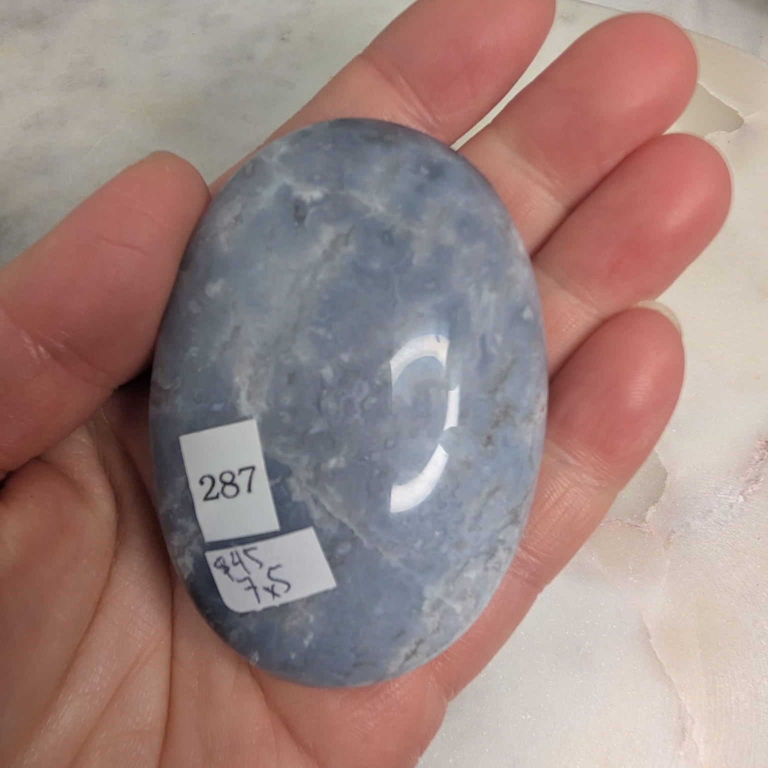 Blue Plume Agate Palmstone