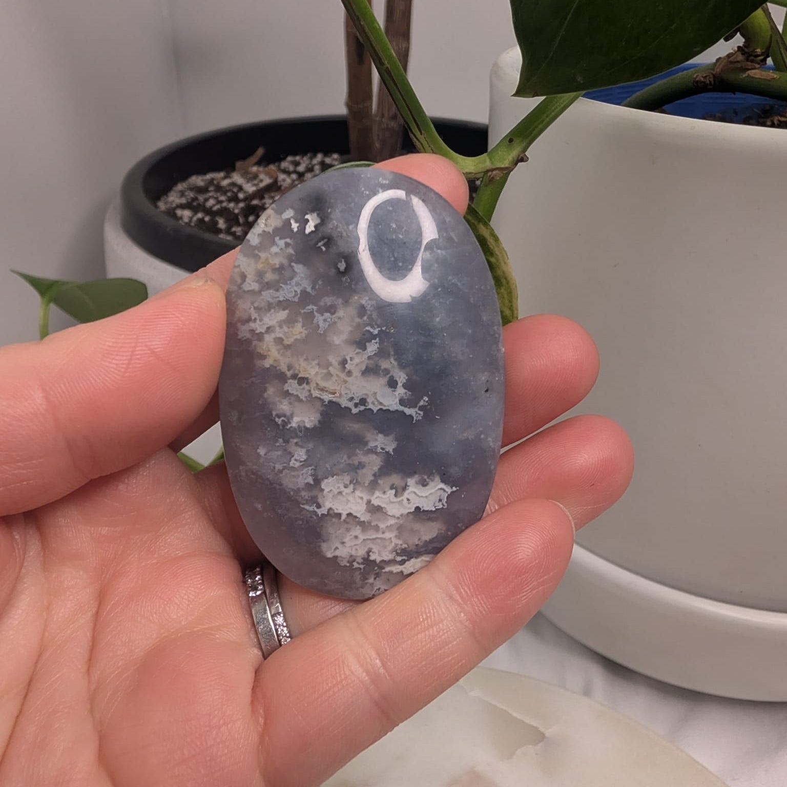 Blue Plume Agate Palmstone