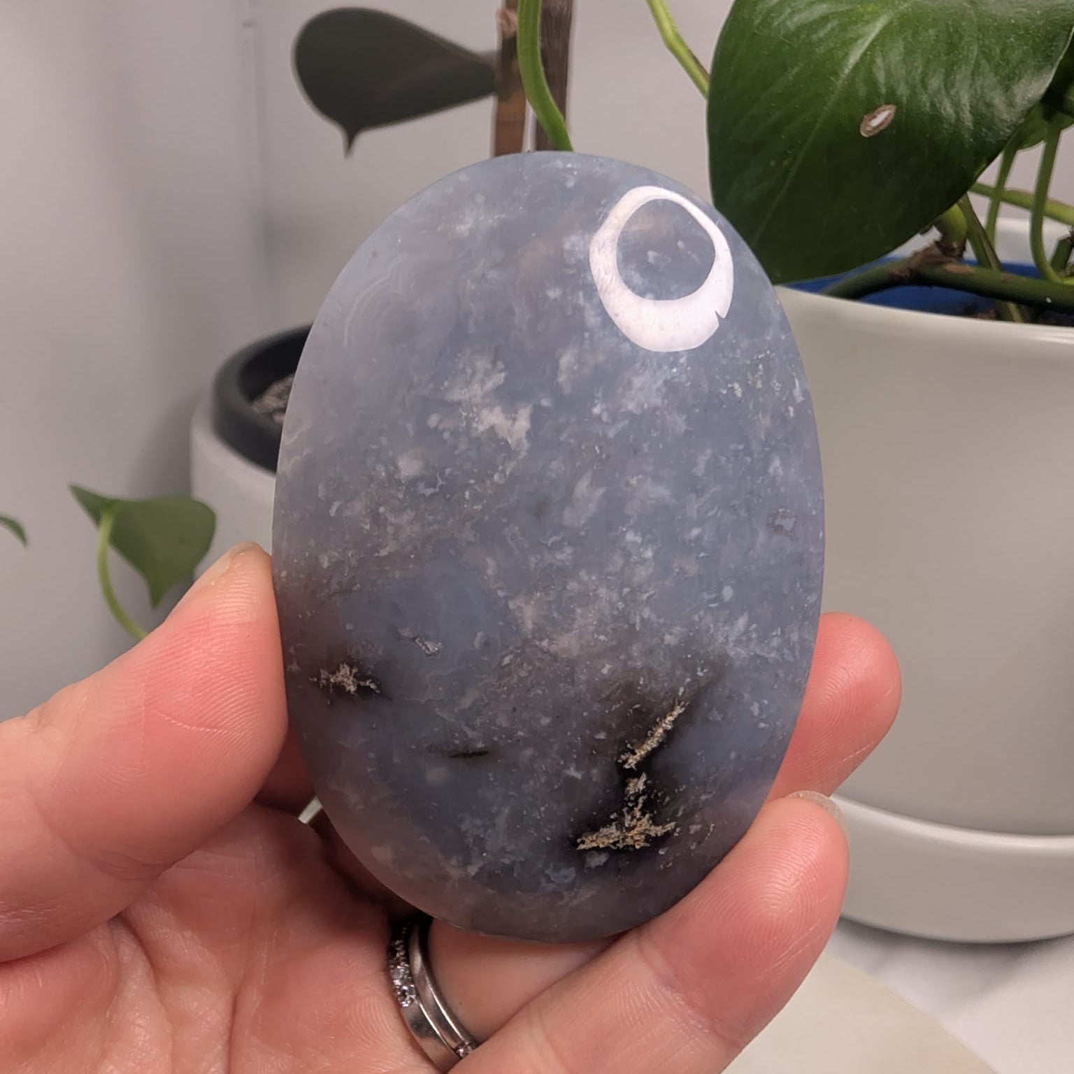 Blue Plume Agate Palmstone