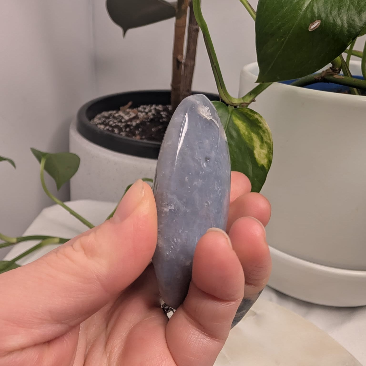 Blue Plume Agate Palmstone