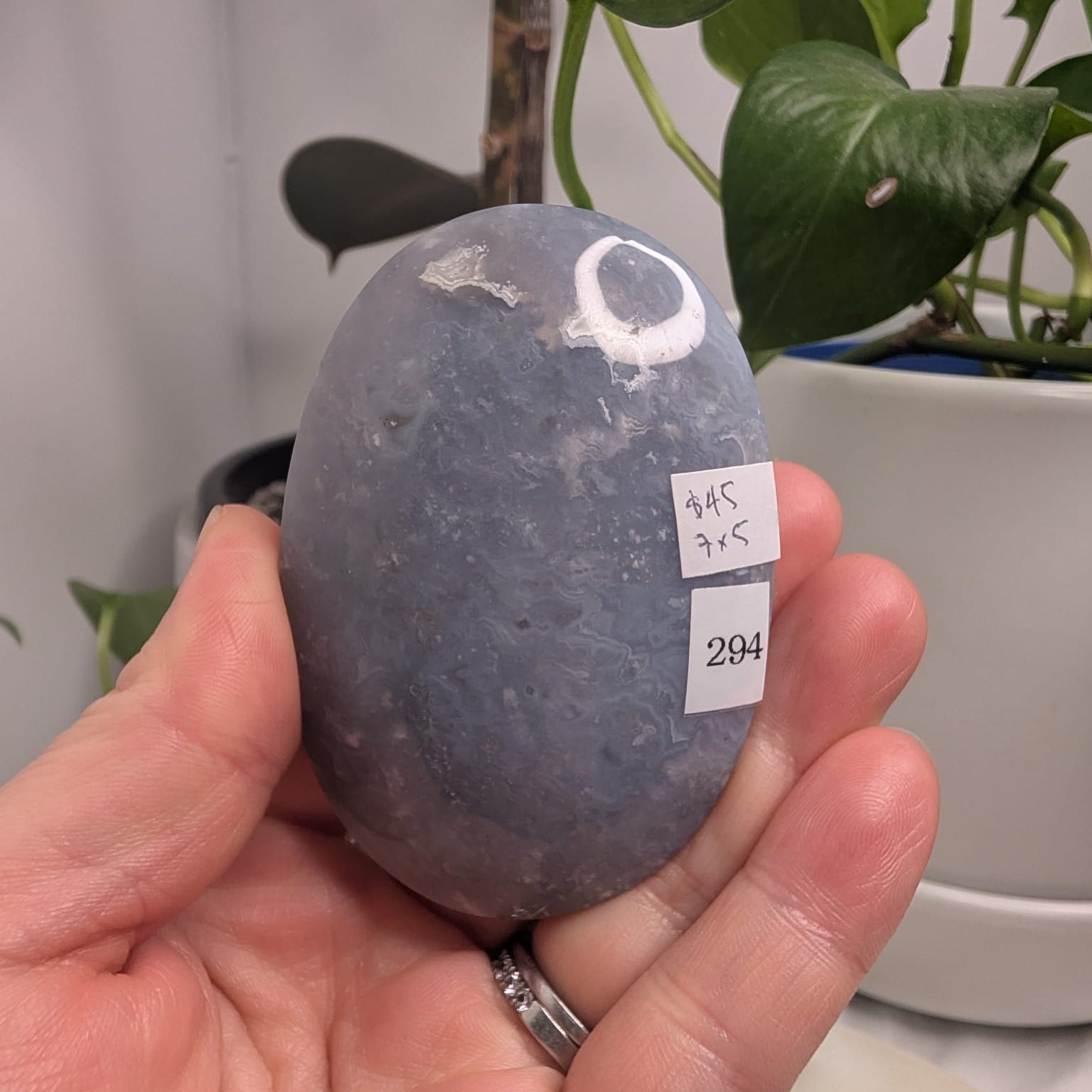 Blue Plume Agate Palmstone
