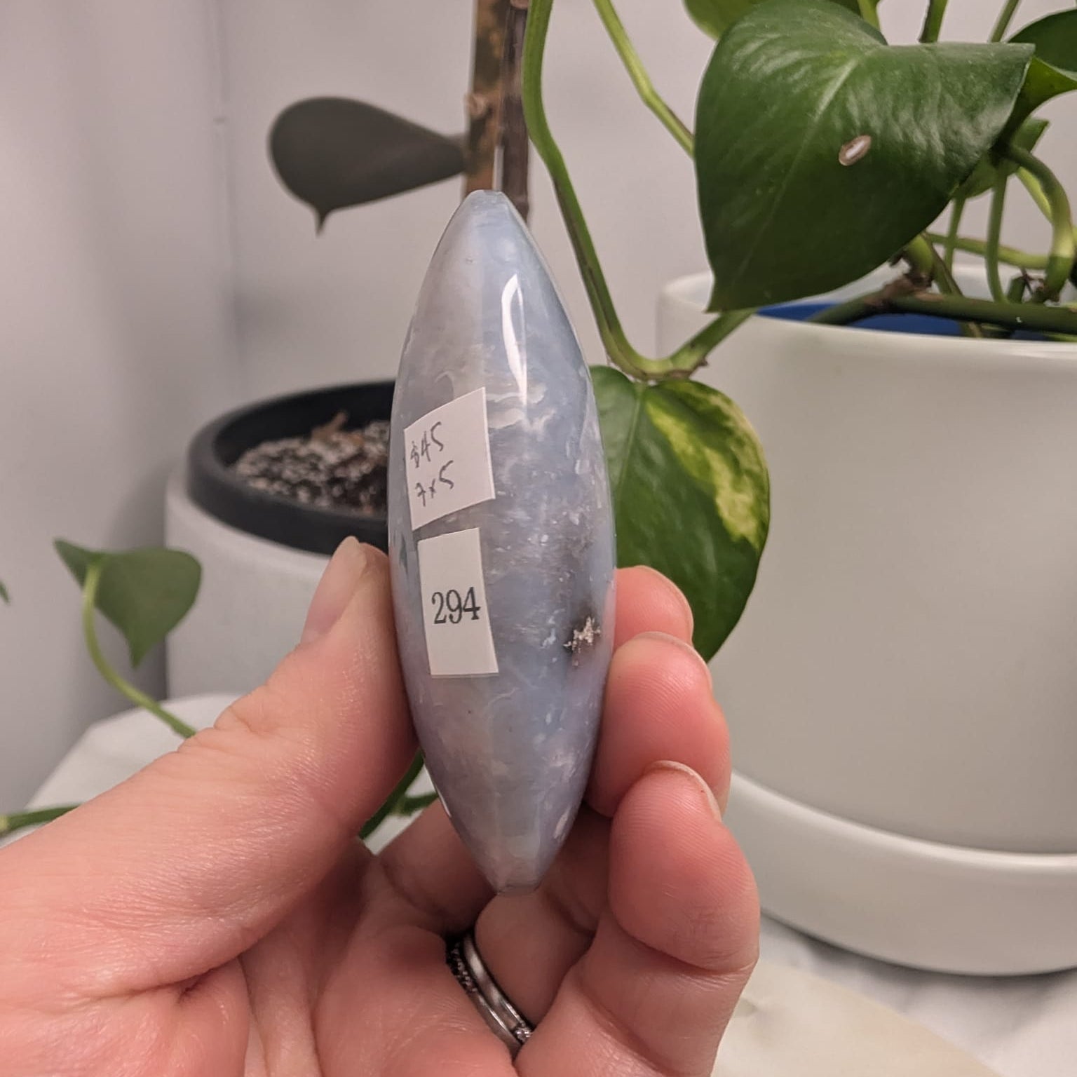 Blue Plume Agate Palmstone