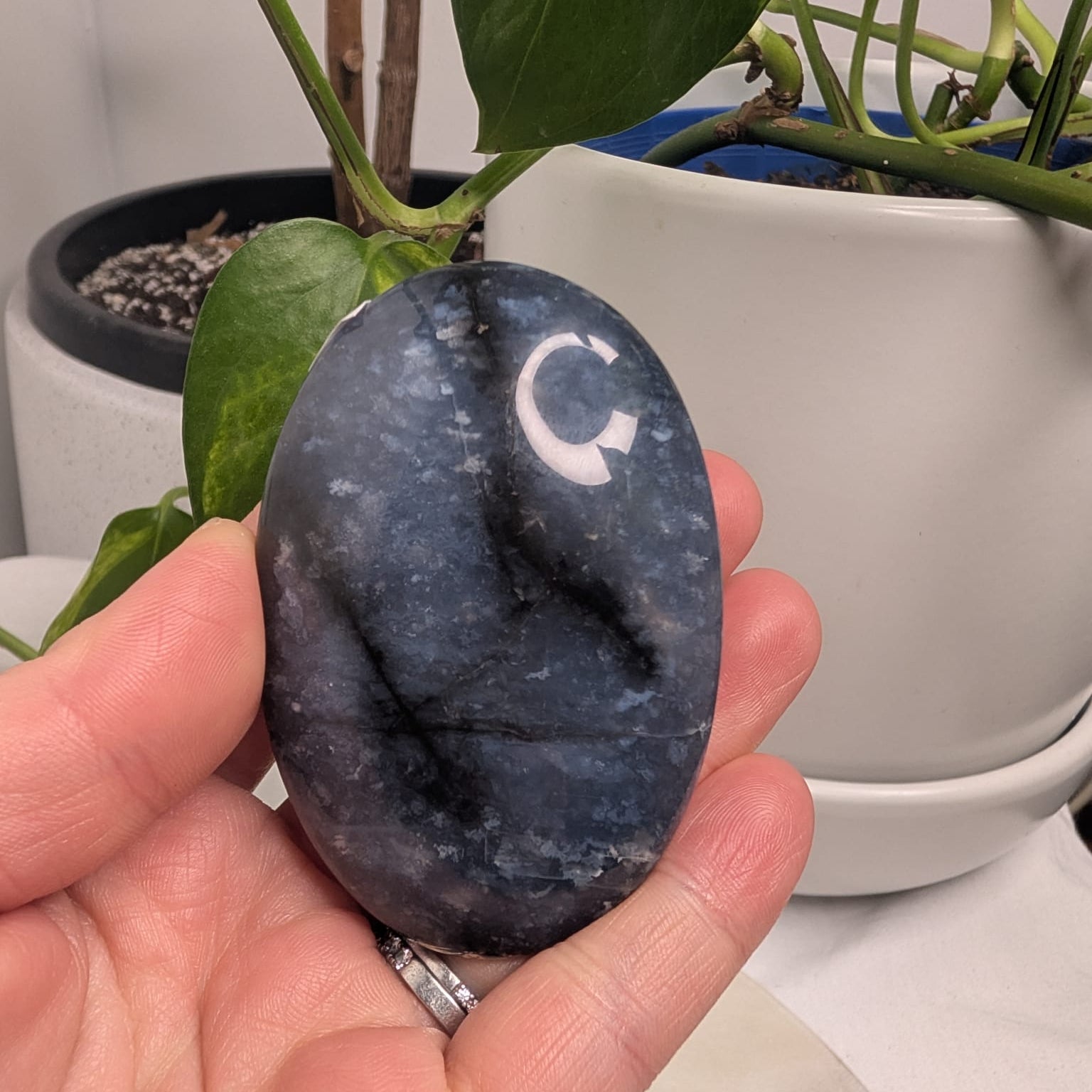 Blue Plume Agate Palmstone