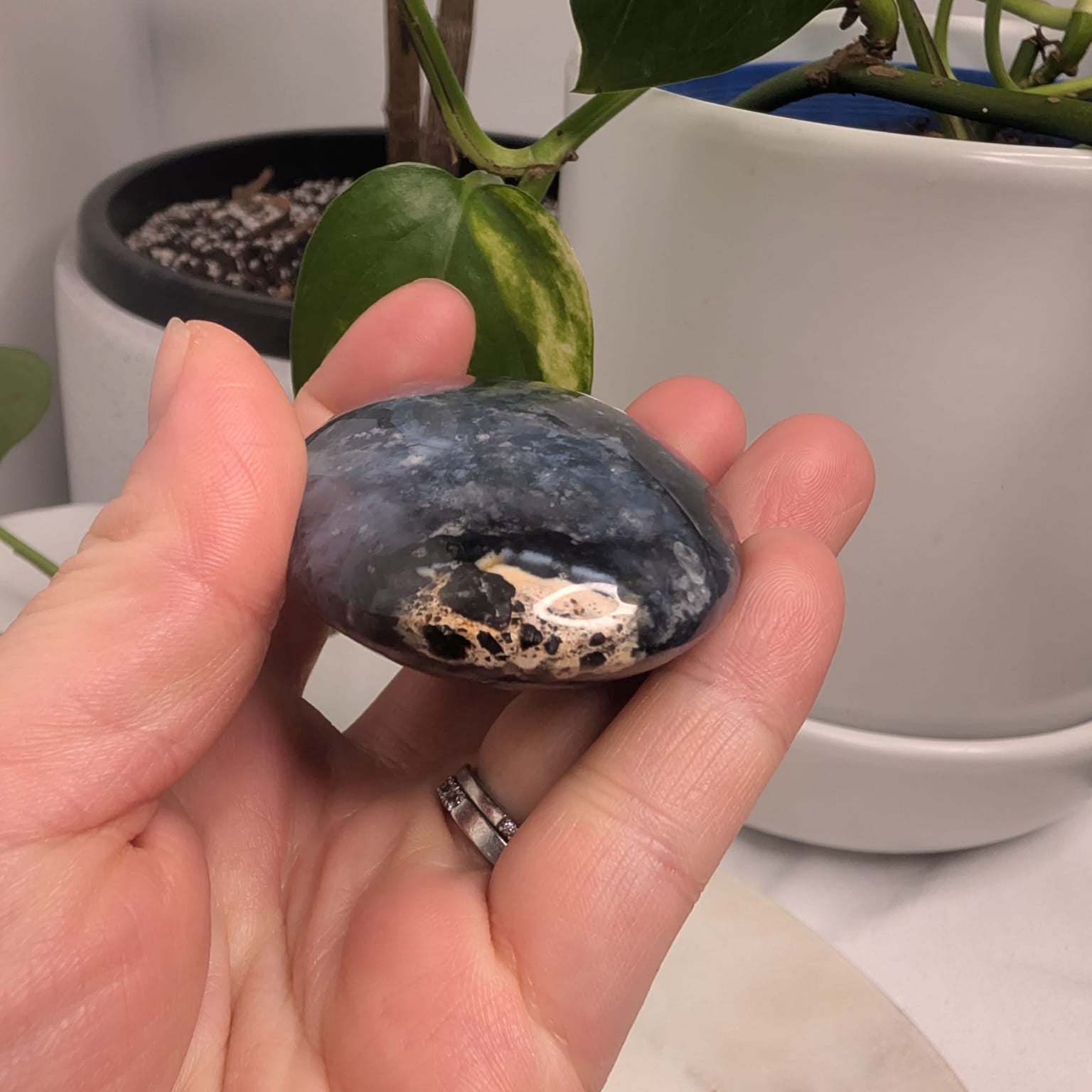 Blue Plume Agate Palmstone