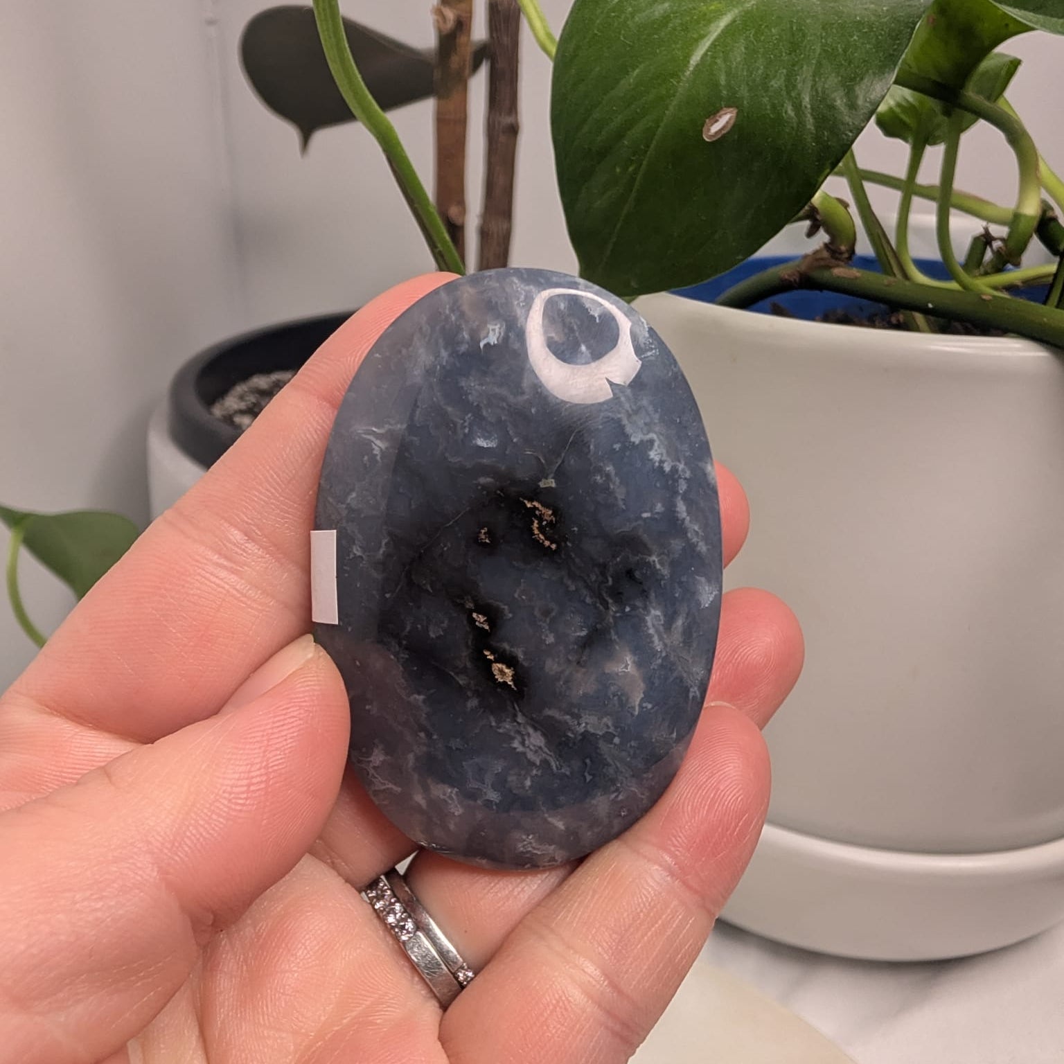 Blue Plume Agate Palmstone