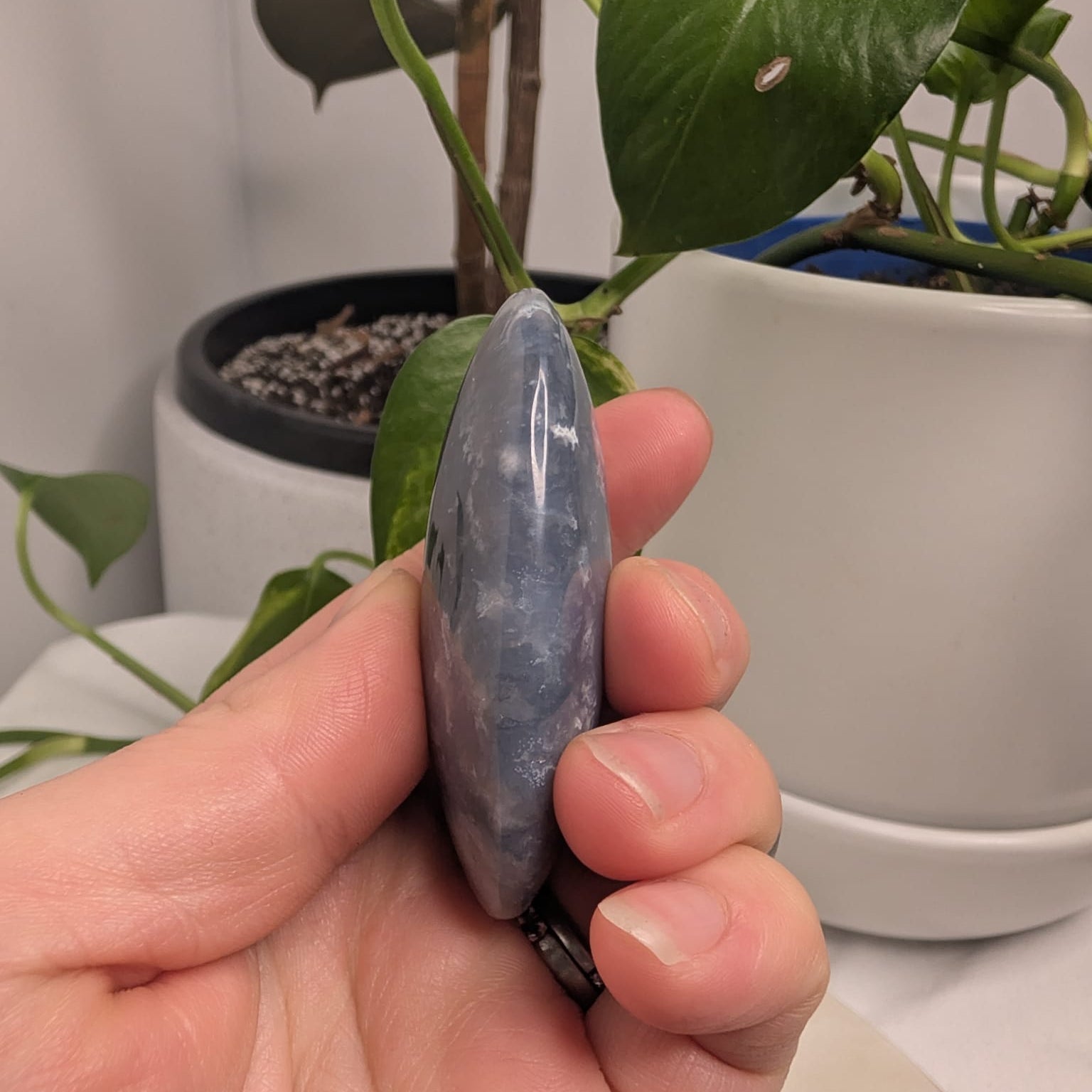 Blue Plume Agate Palmstone