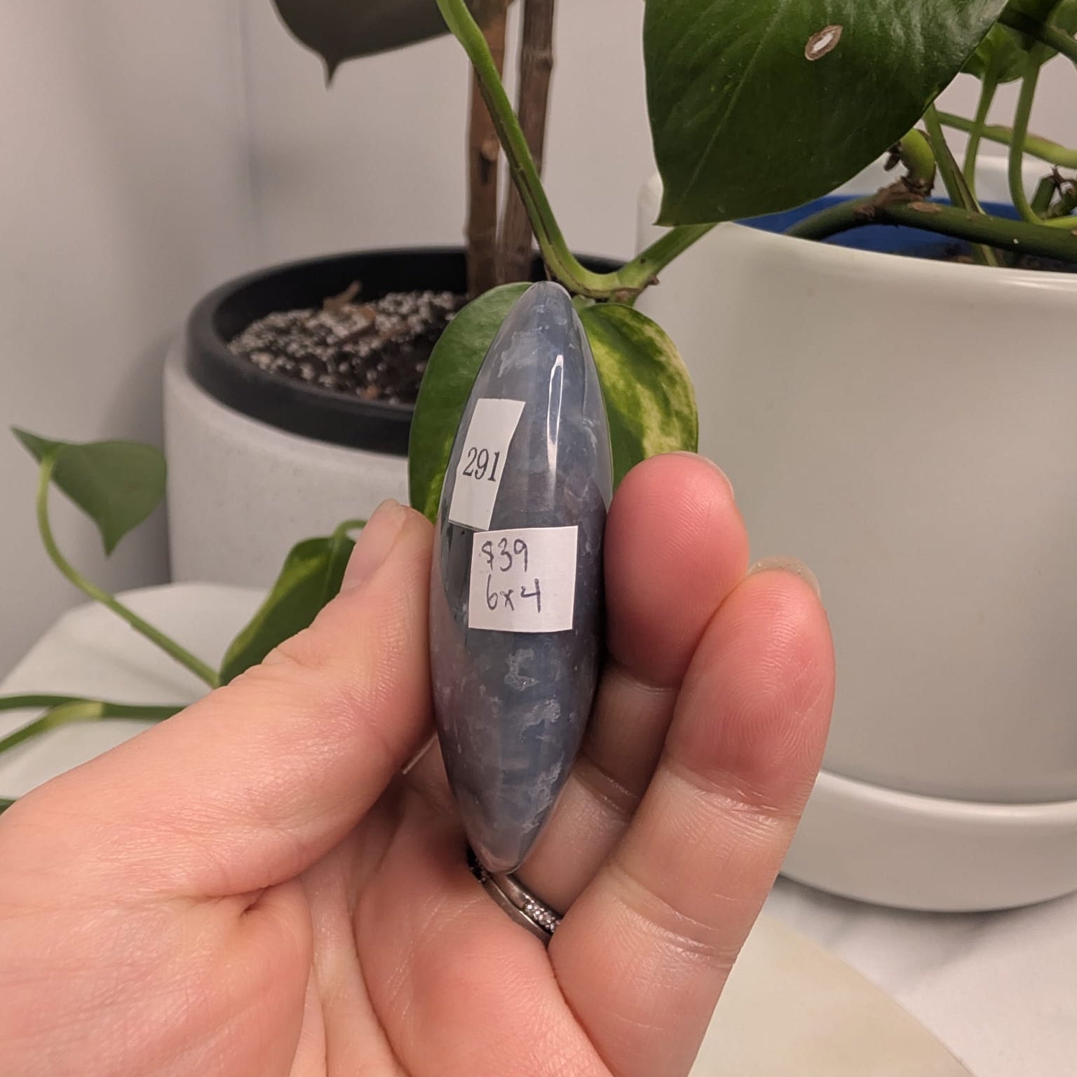 Blue Plume Agate Palmstone