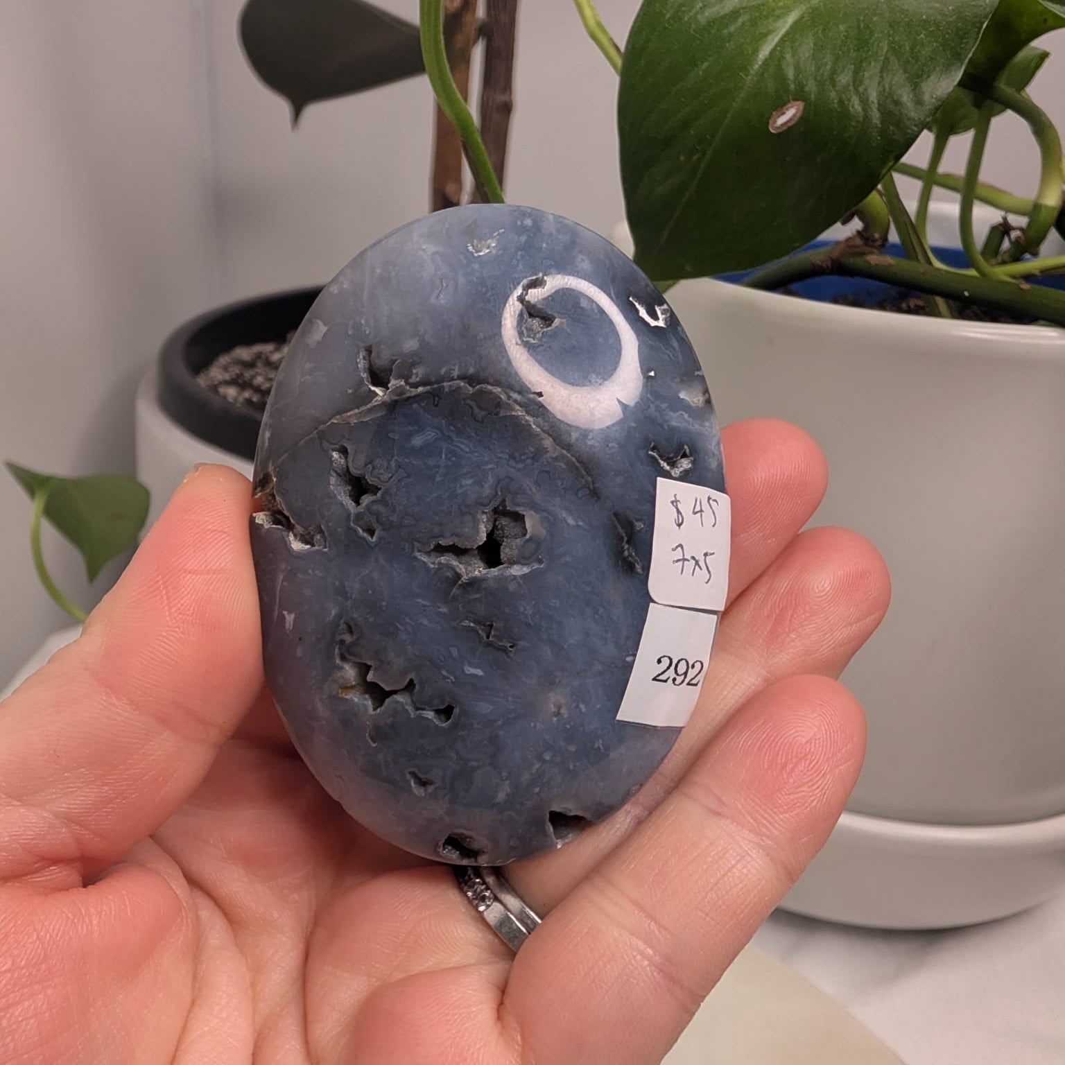 Blue Plume Agate Palmstone
