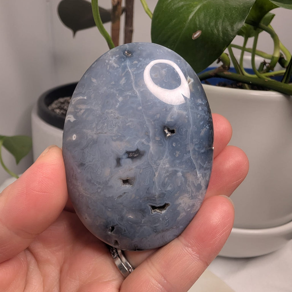 Blue Plume Agate Palmstone