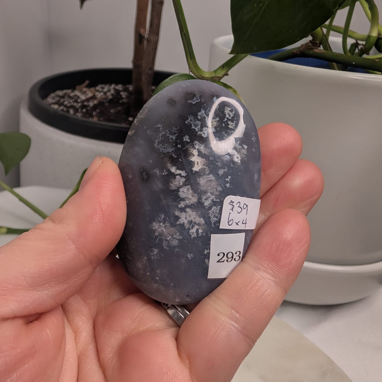 Blue Plume Agate Palmstone
