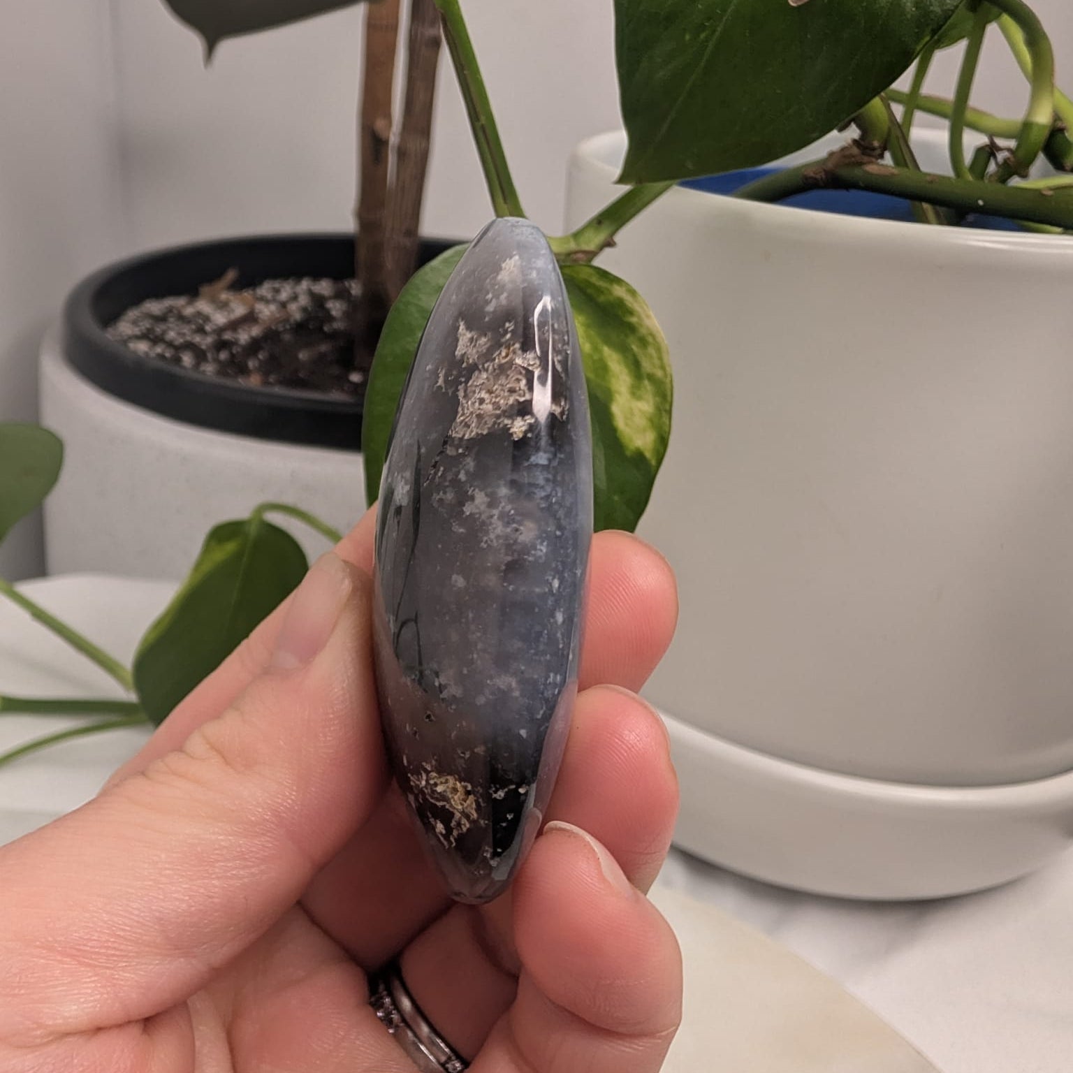 Blue Plume Agate Palmstone