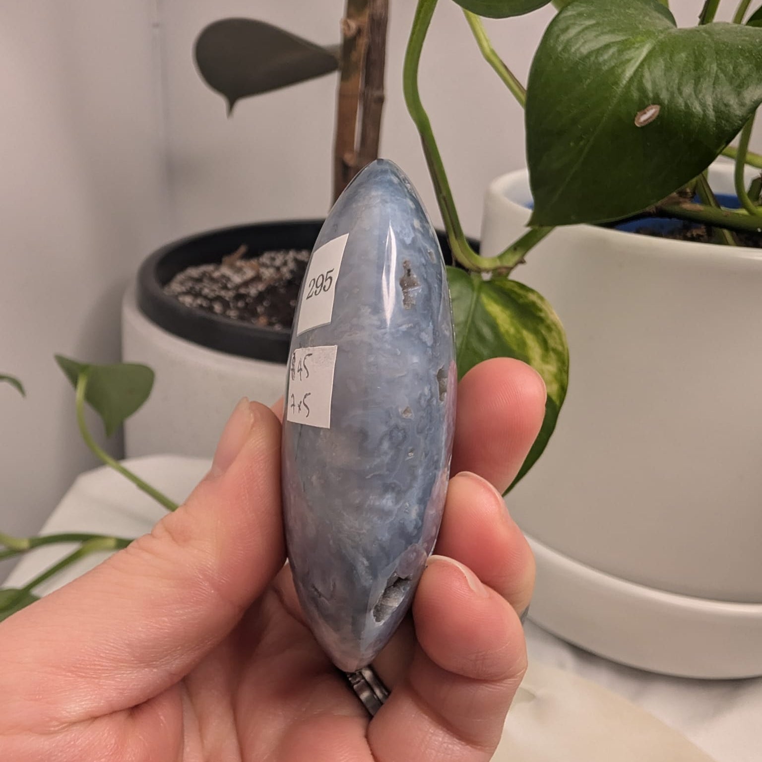 Blue Plume Agate Palmstone