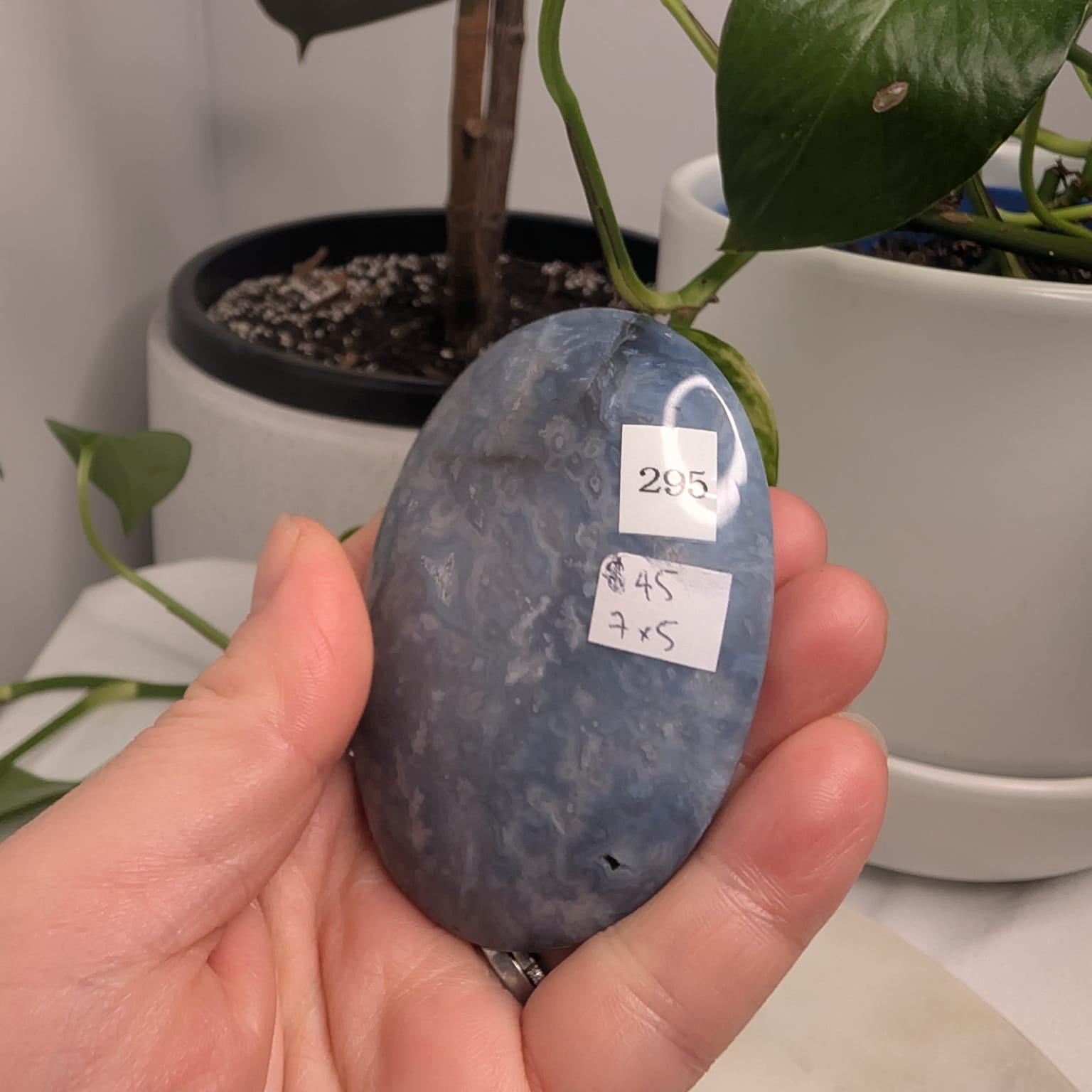 Blue Plume Agate Palmstone