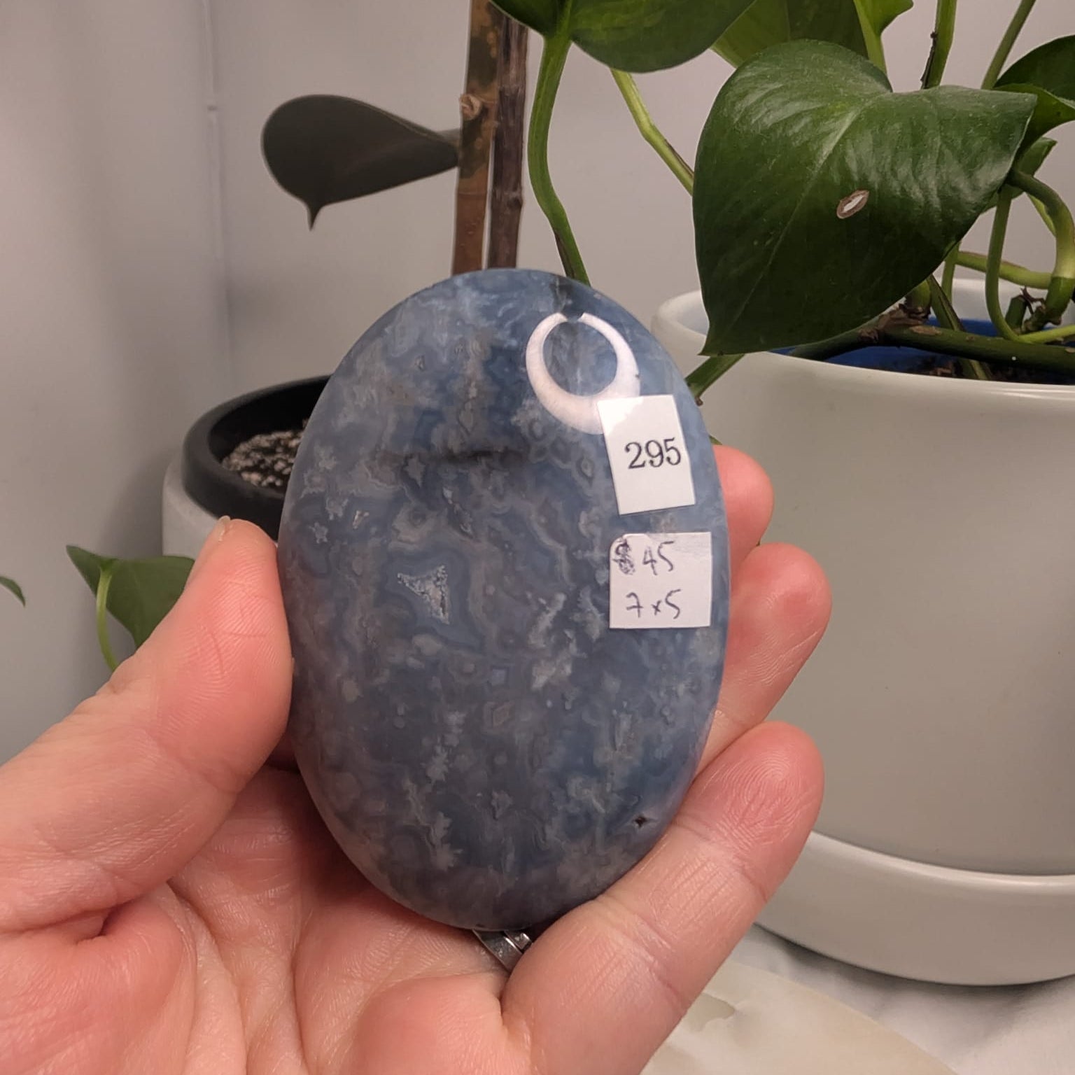 Blue Plume Agate Palmstone