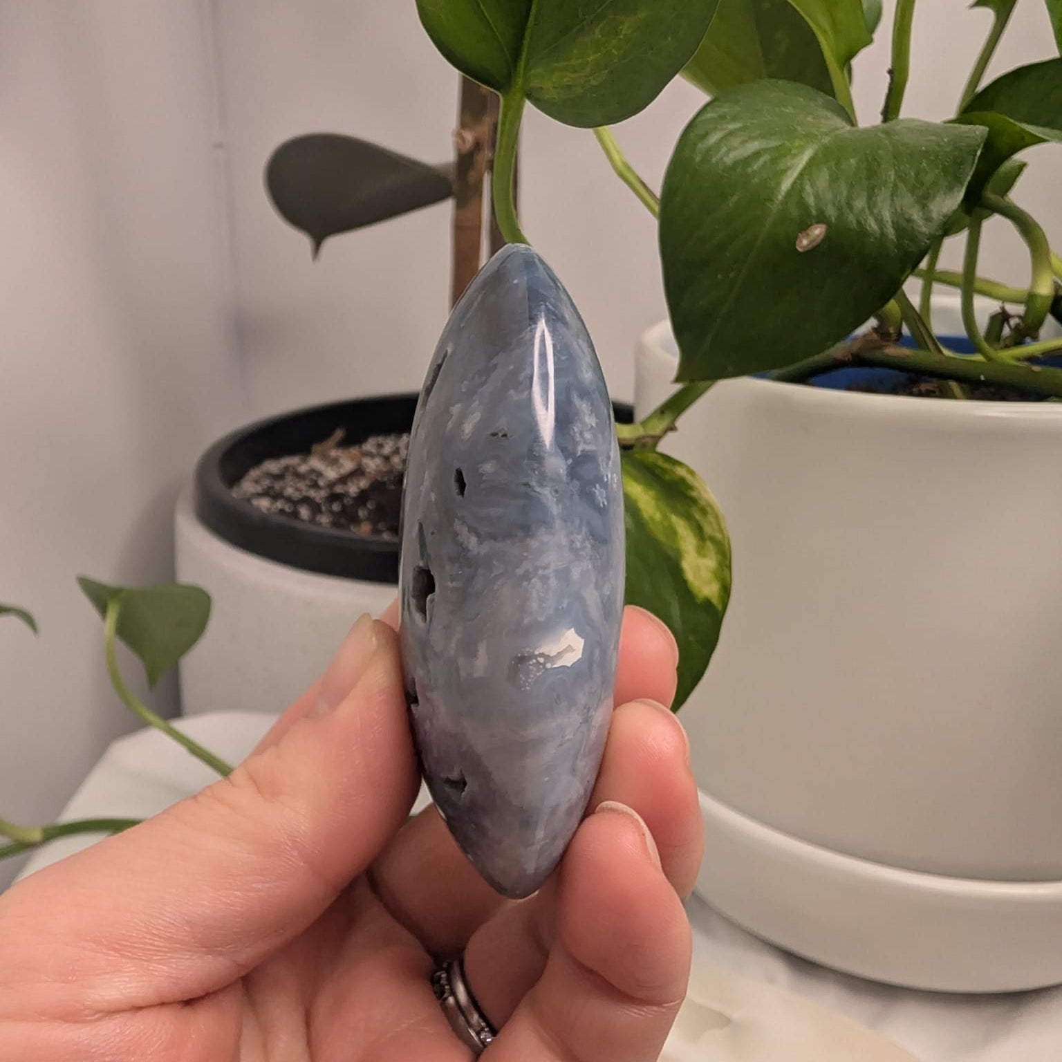 Blue Plume Agate Palmstone