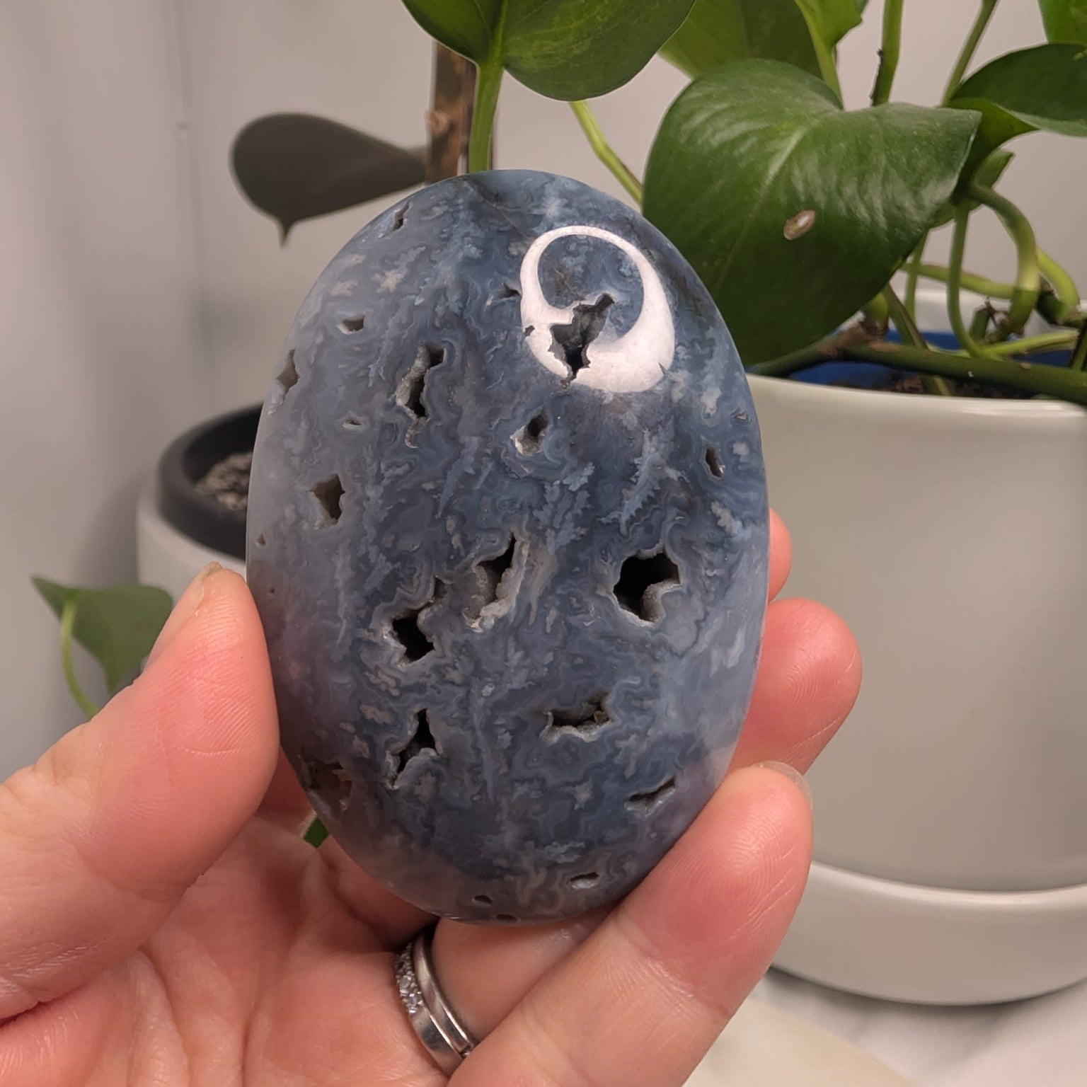Blue Plume Agate Palmstone