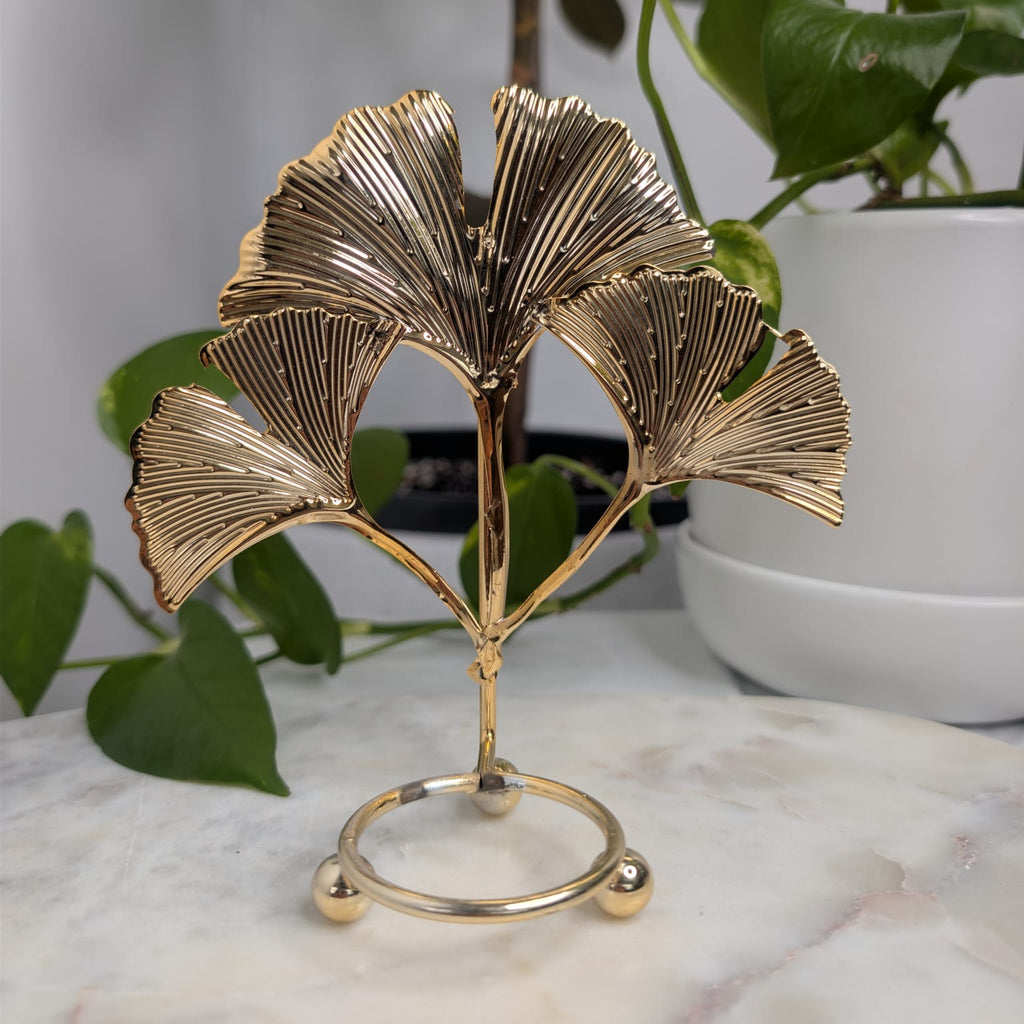 Gold Ginkgo Leaf Sphere Holder