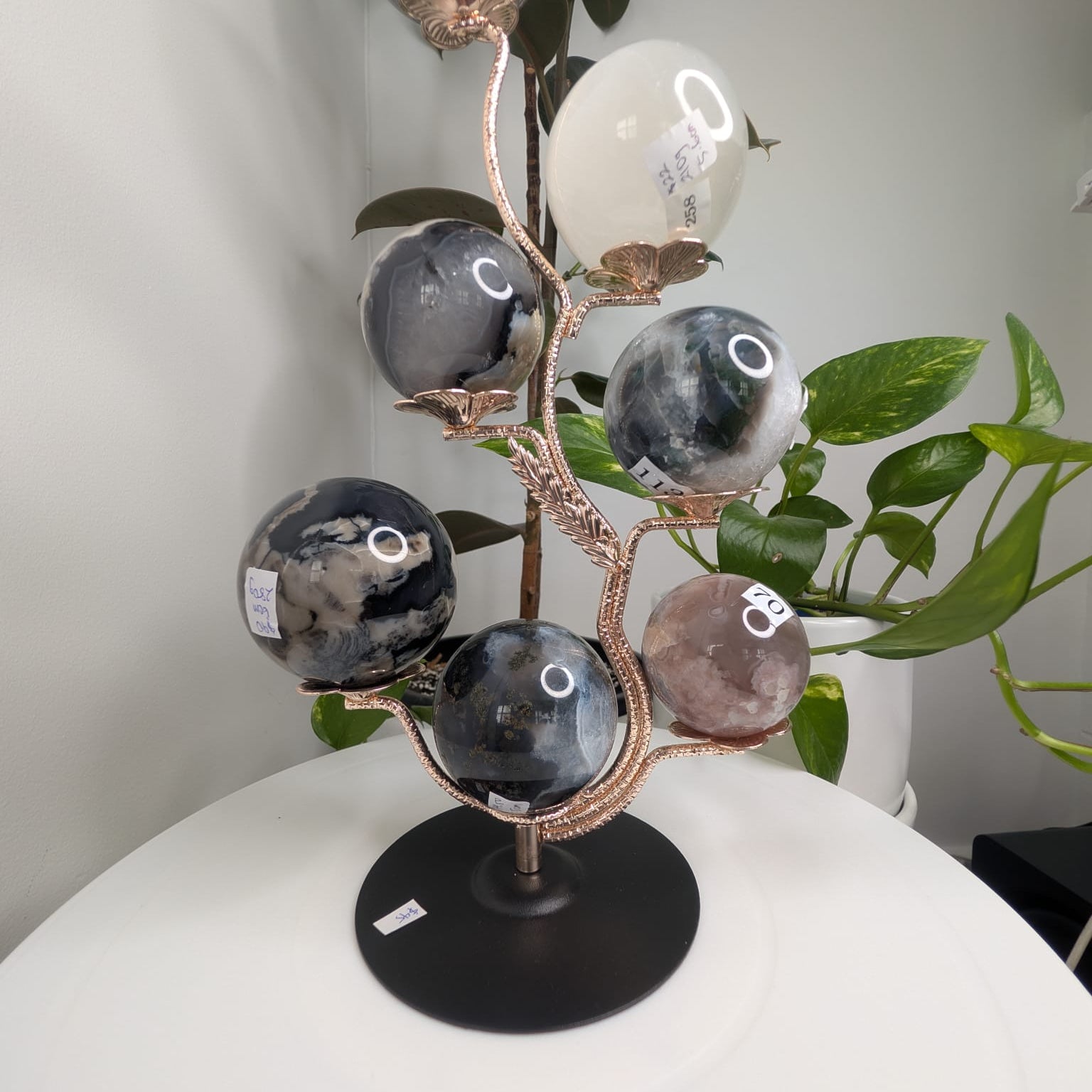 Rose Gold Floral Multi Crystal Sphere Display Stand