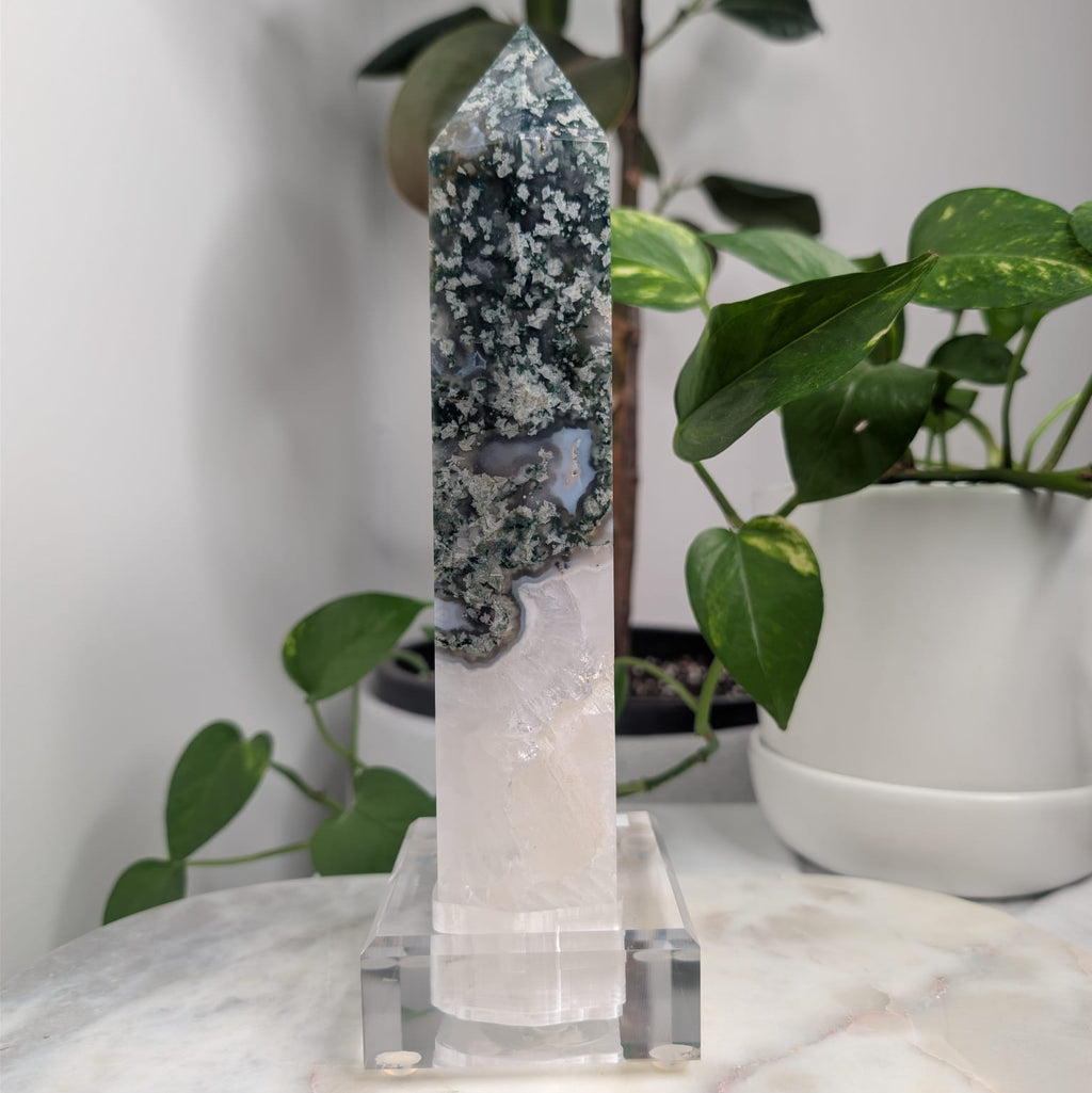 Moss Agate Druzy Tower