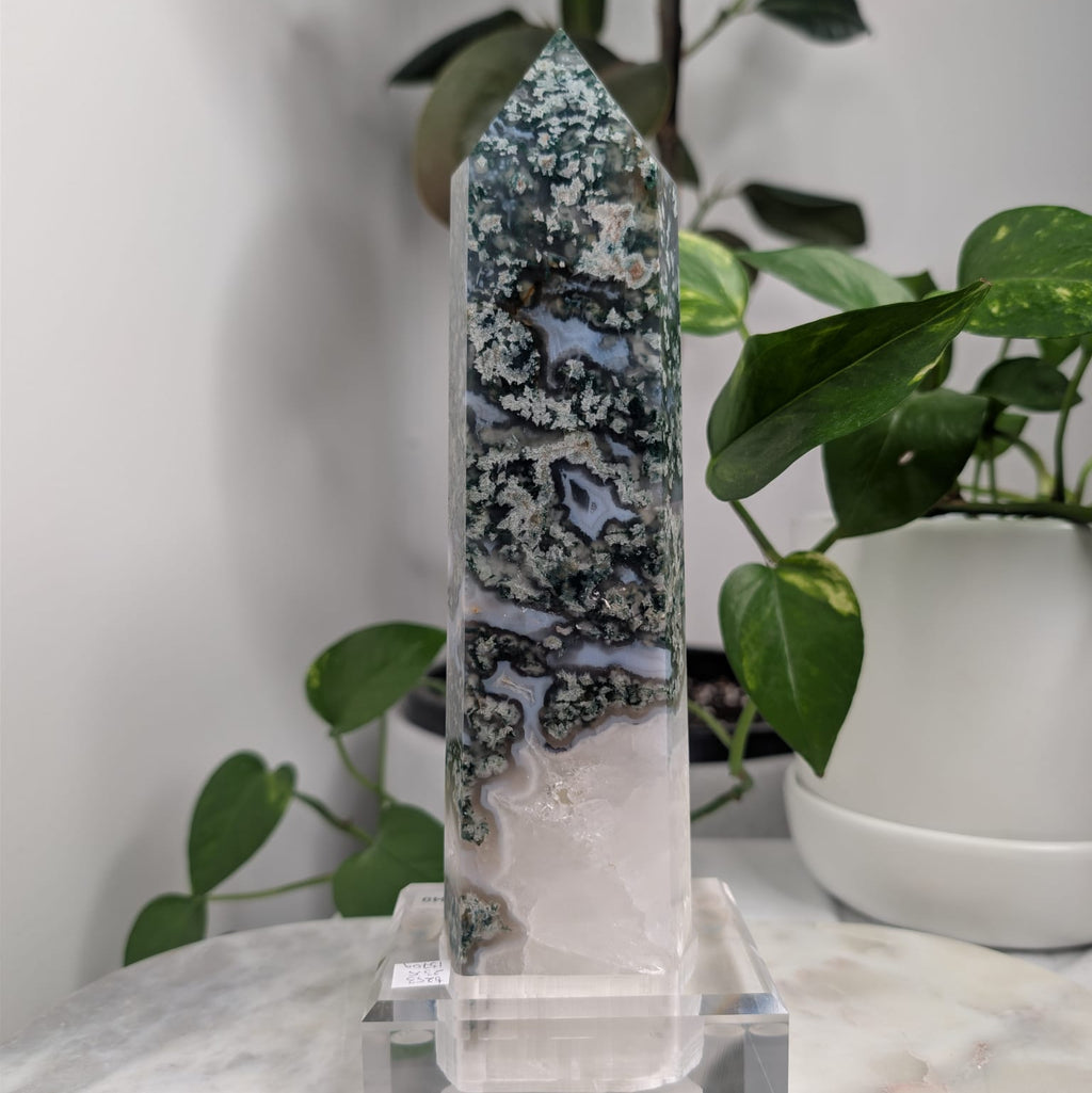 Moss Agate Druzy Tower