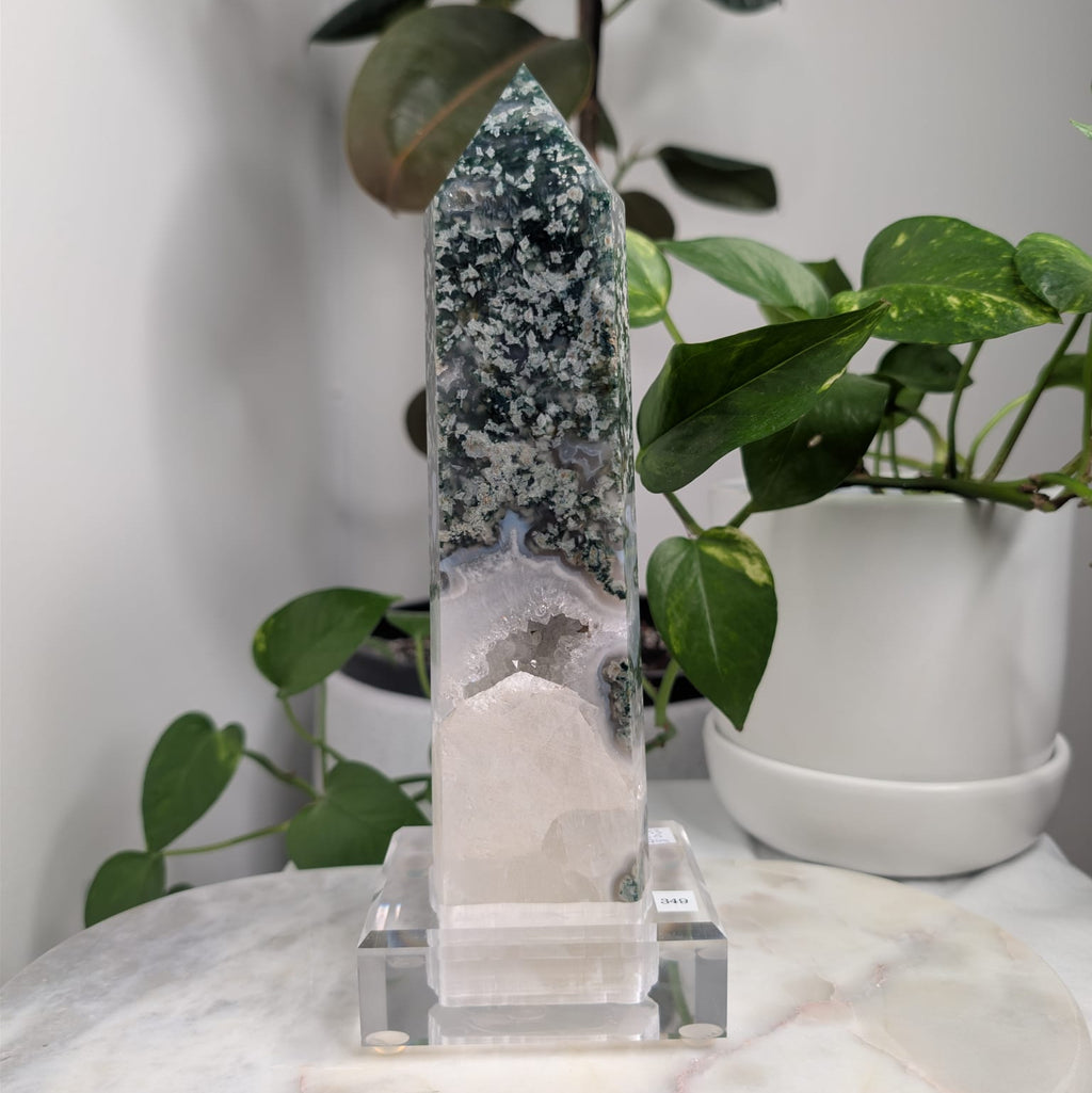 Moss Agate Druzy Tower