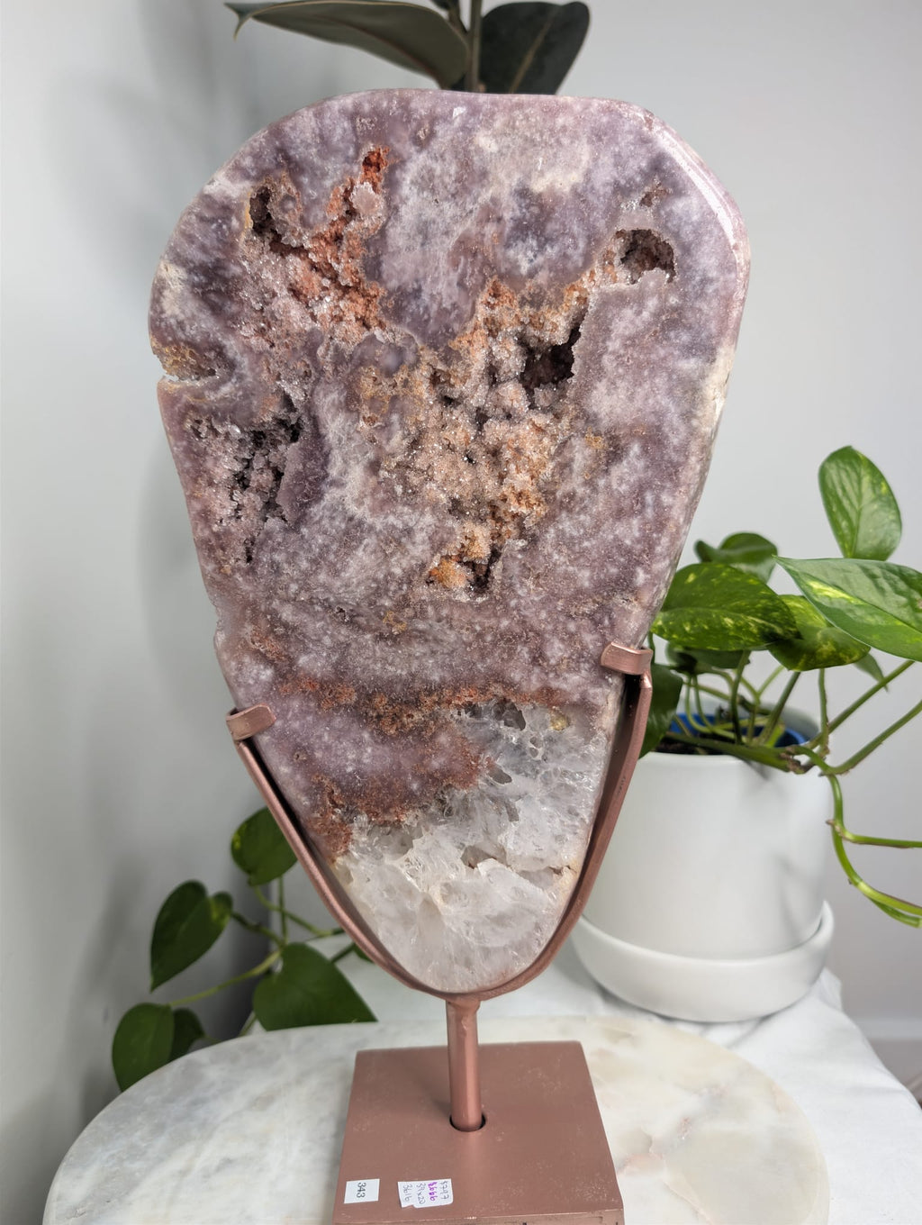 Pink Amethyst Druzy Slab on Stand