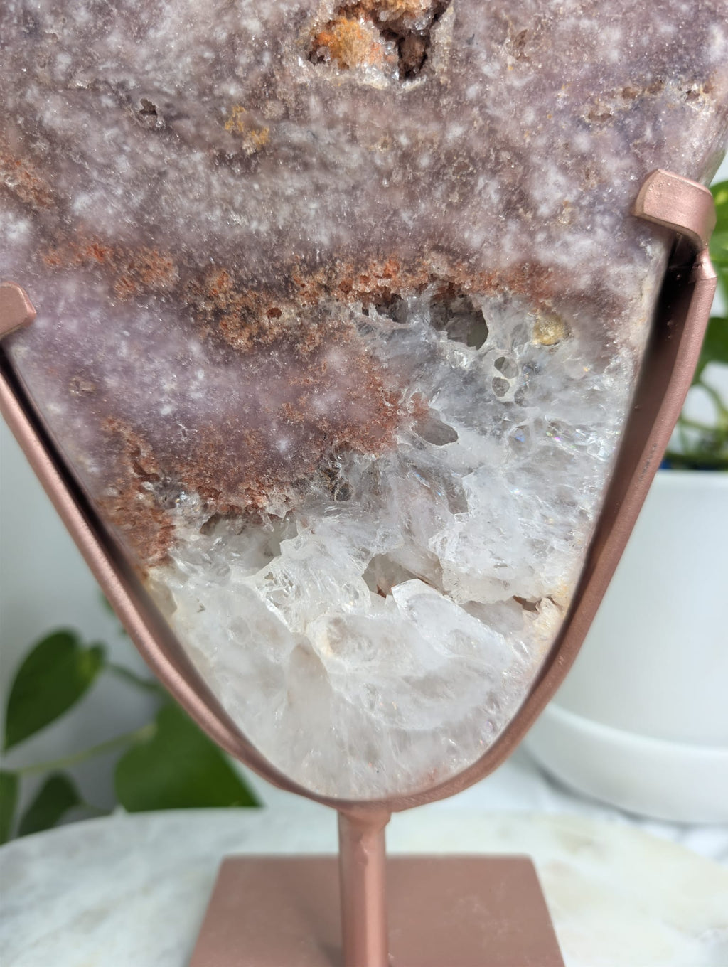 Pink Amethyst Druzy Slab on Stand