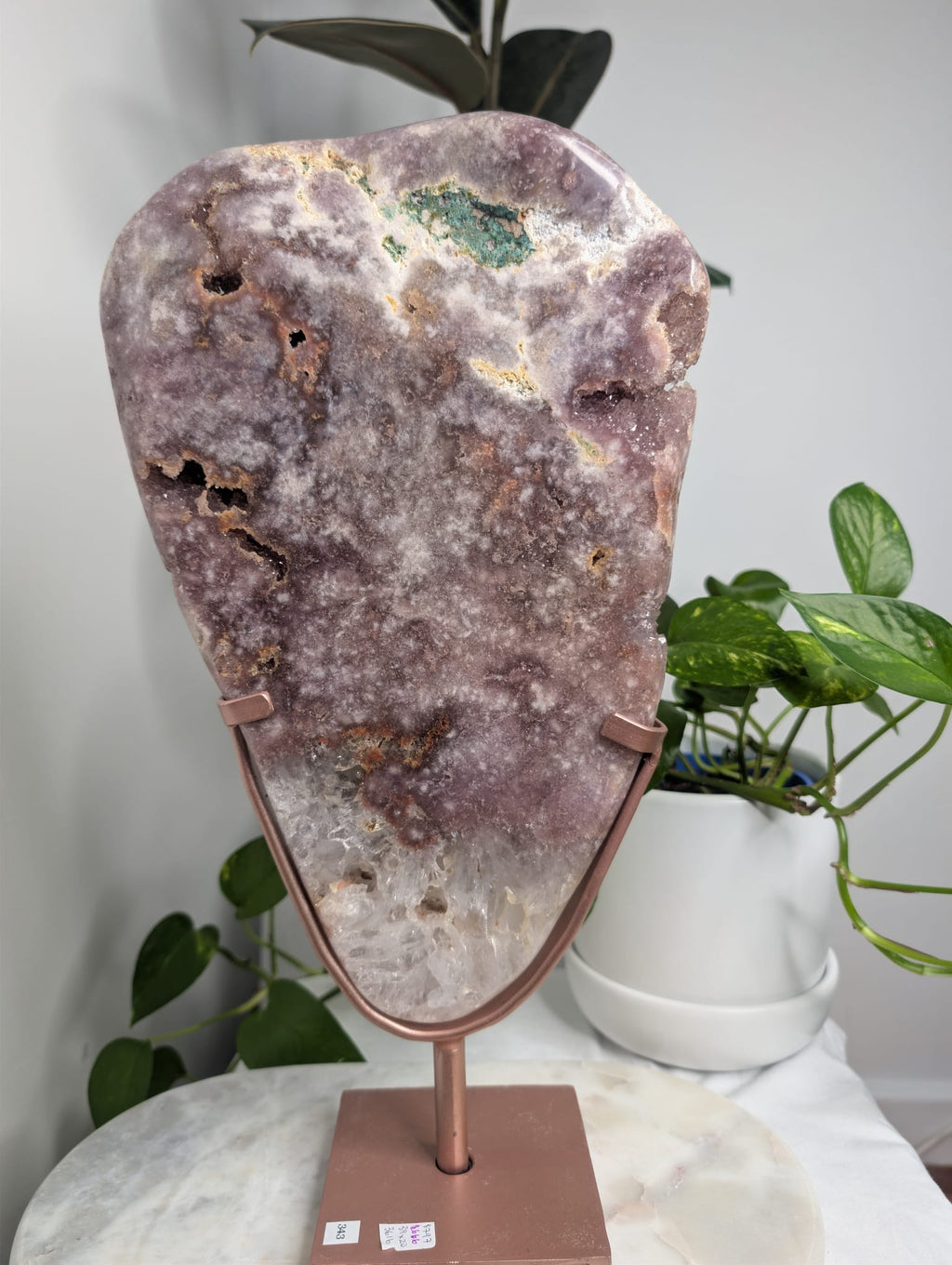 Pink Amethyst Druzy Slab on Stand