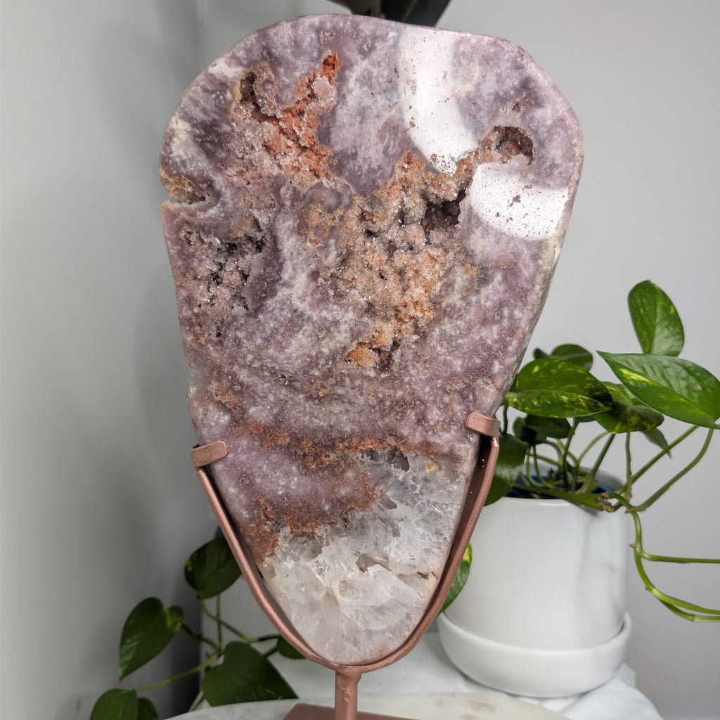Pink Amethyst Druzy Slab on Stand