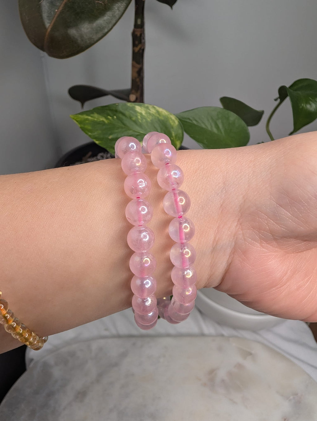 Aura Rose Quartz Beaded Bracelet