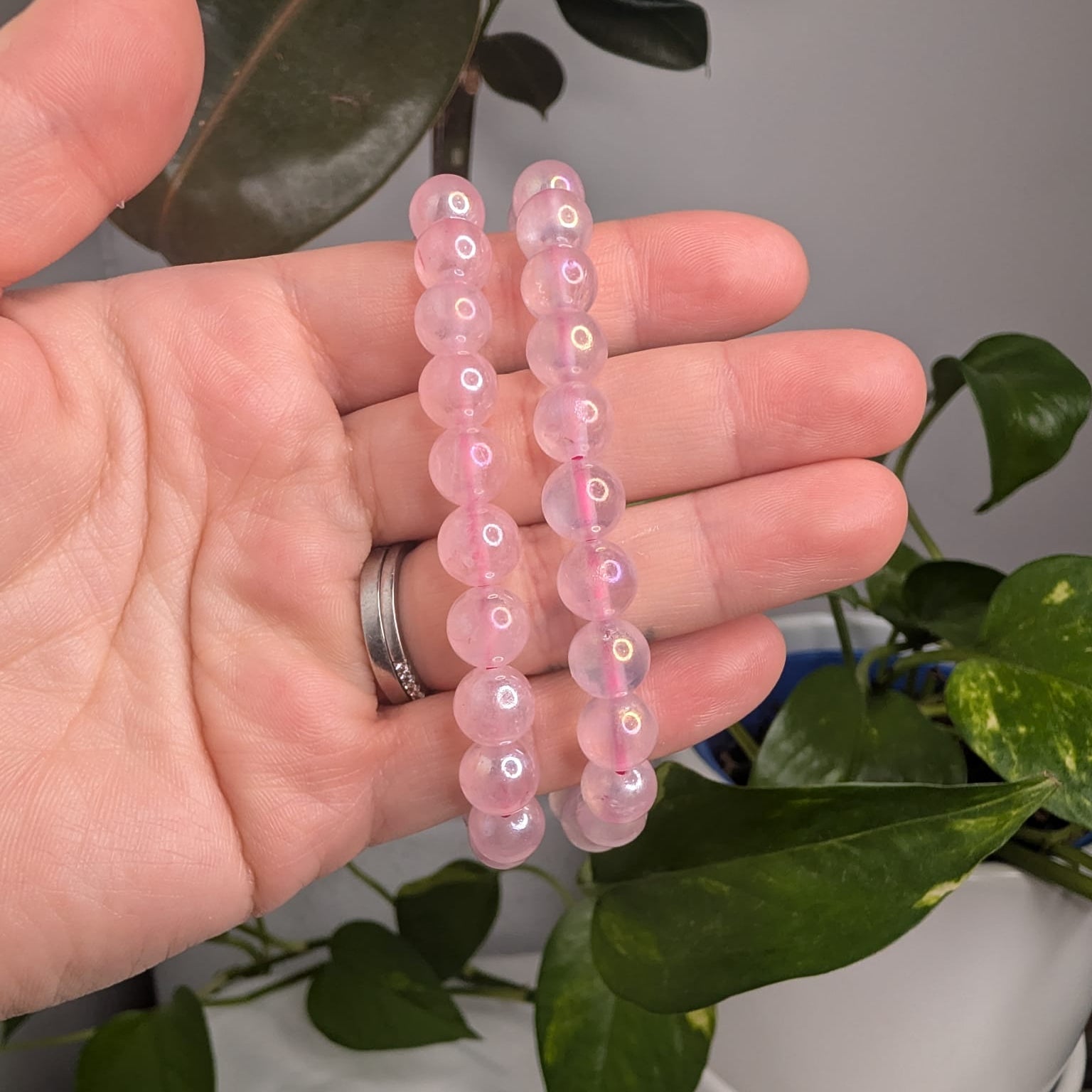 Aura Rose Quartz Beaded Bracelet