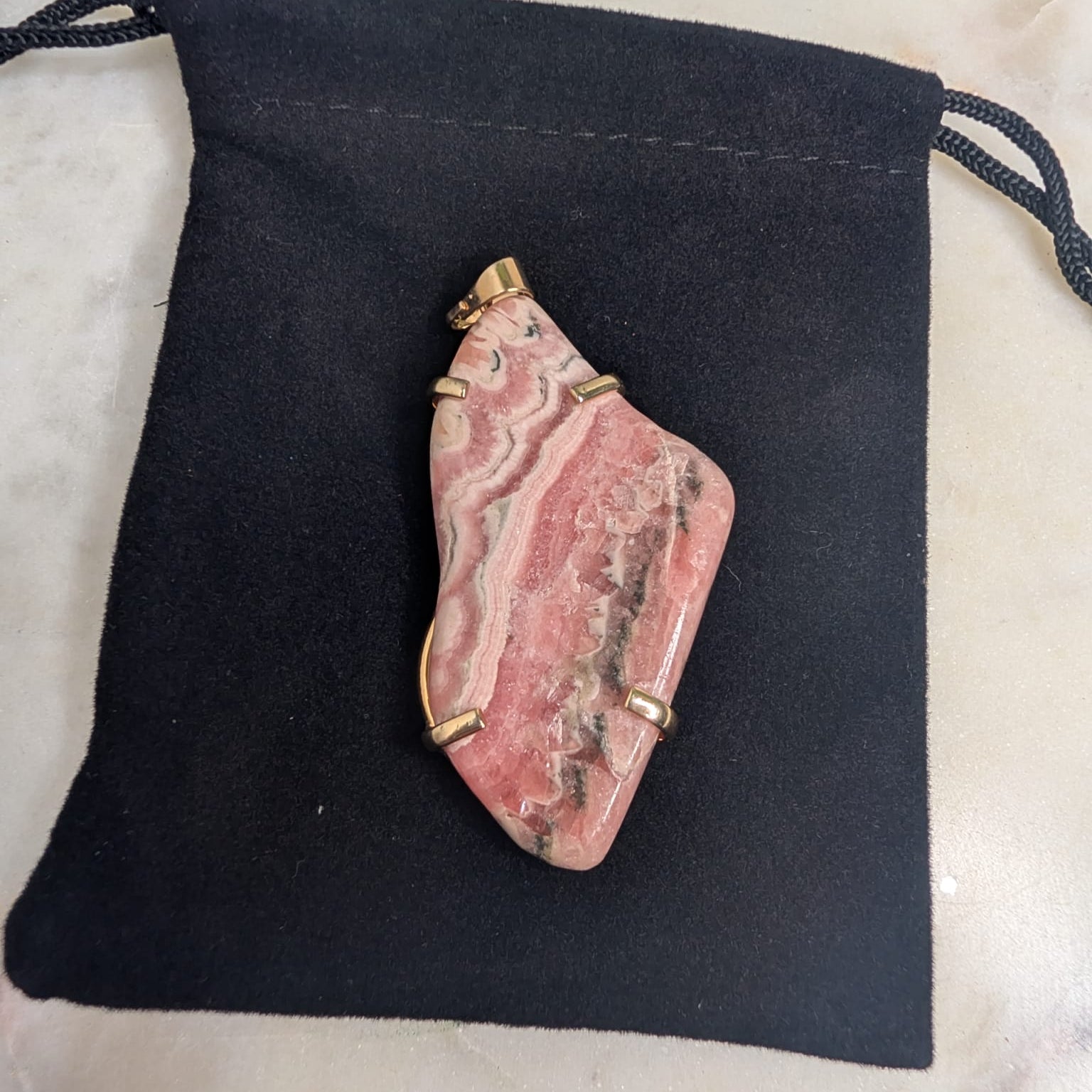 Rhodochrosite Pendant – 25K Gold Plated