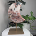 Pink Amethyst & Green Jasper Druzy Moon on Stand