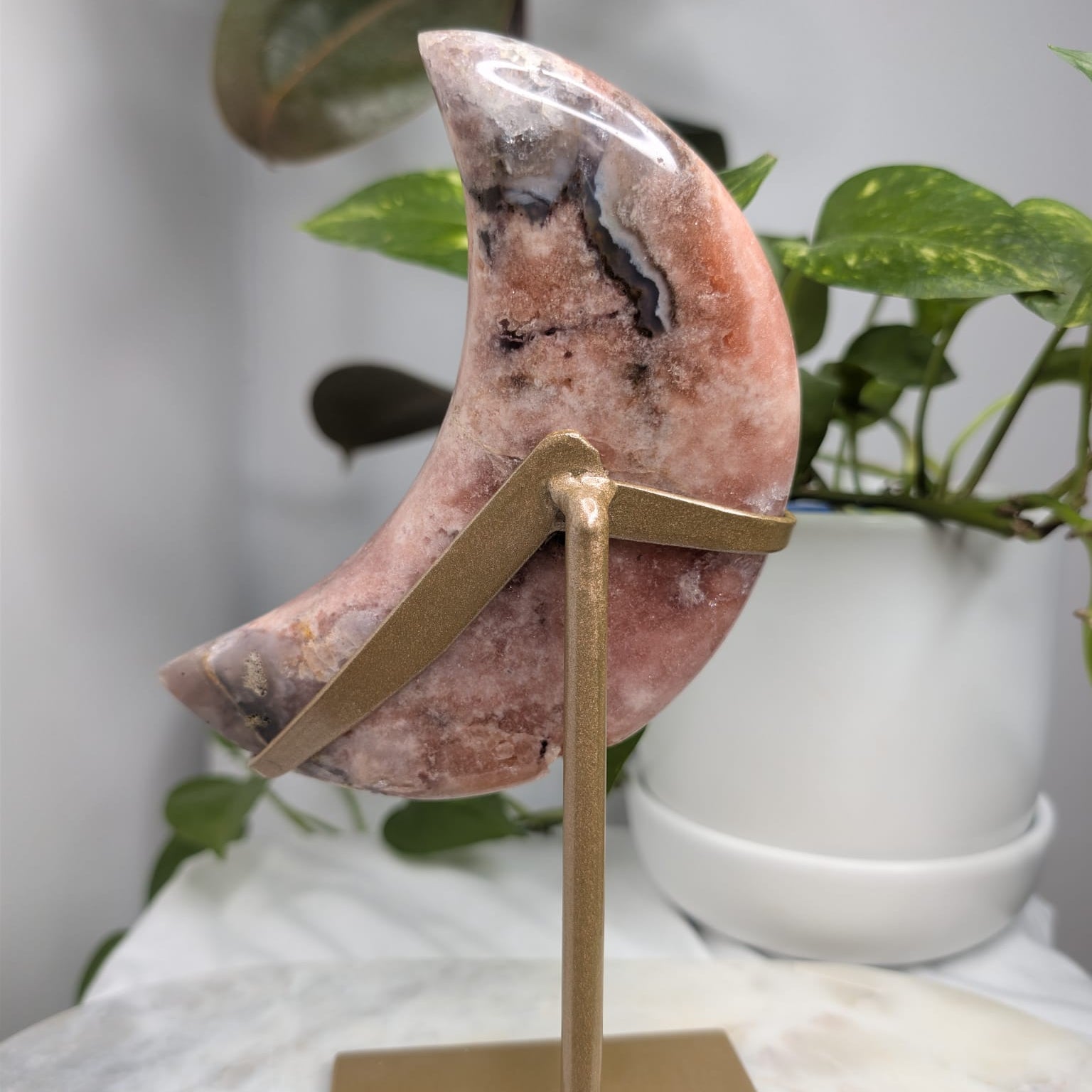 Pink Amethyst Druzy Moon on Stand