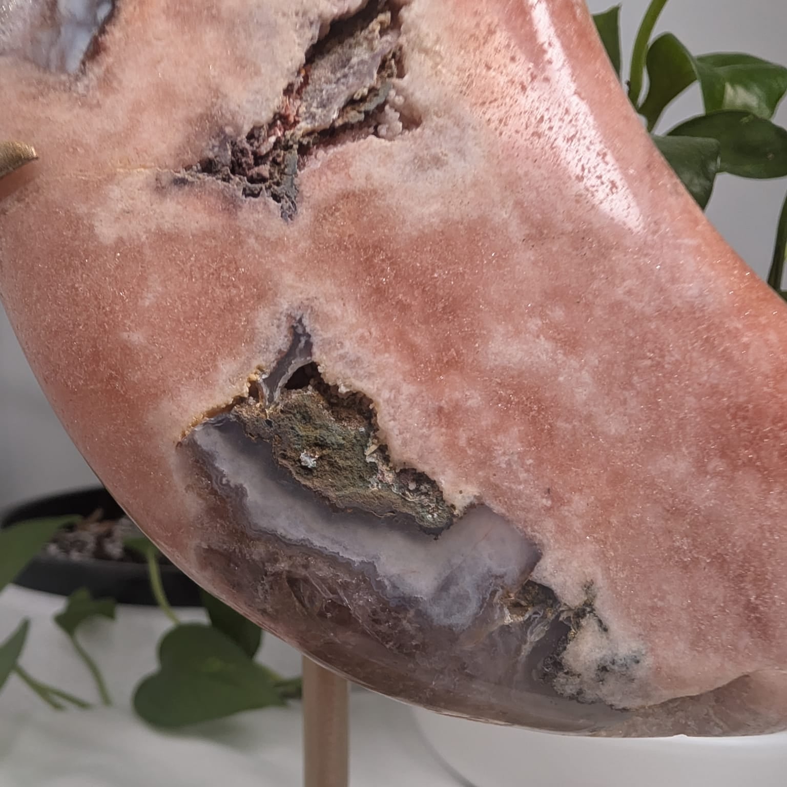 Pink Amethyst Druzy Moon on Stand