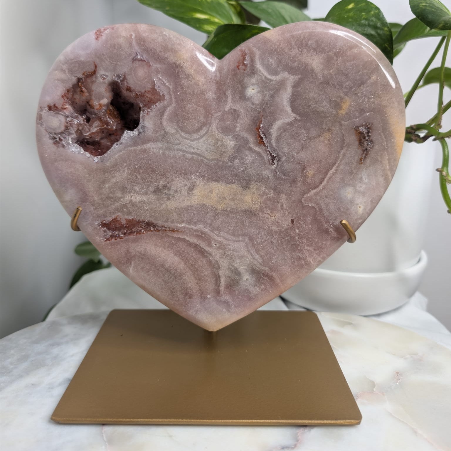 Pink Amethyst Heart on Stand
