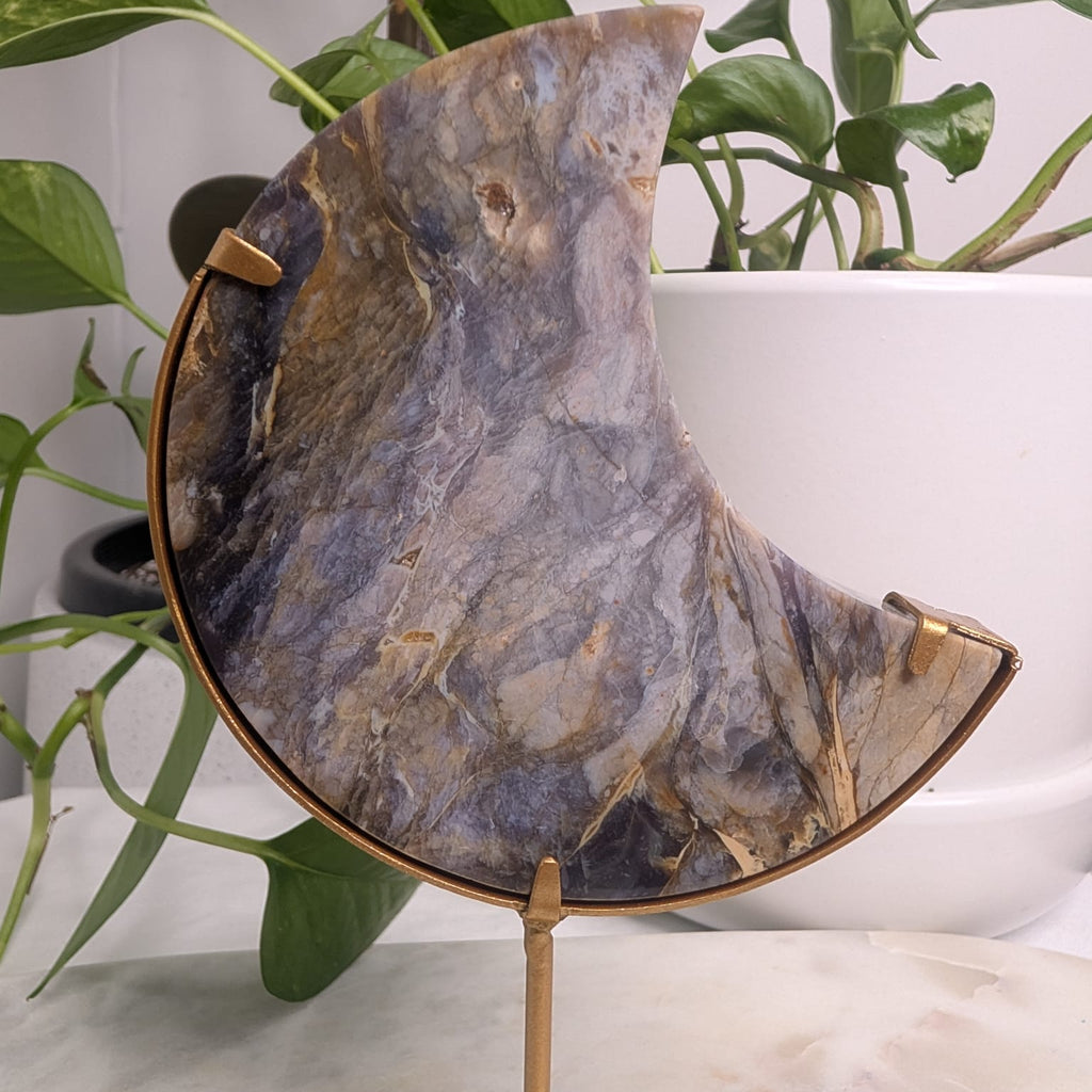 Purple Chalcedony Moon on Stand